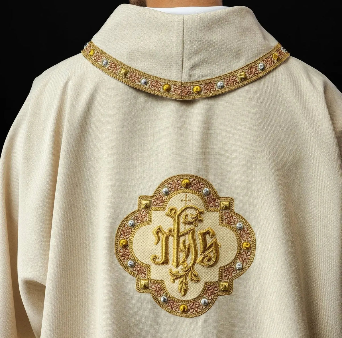 Dalmatica with IHS symbol and ecru collar