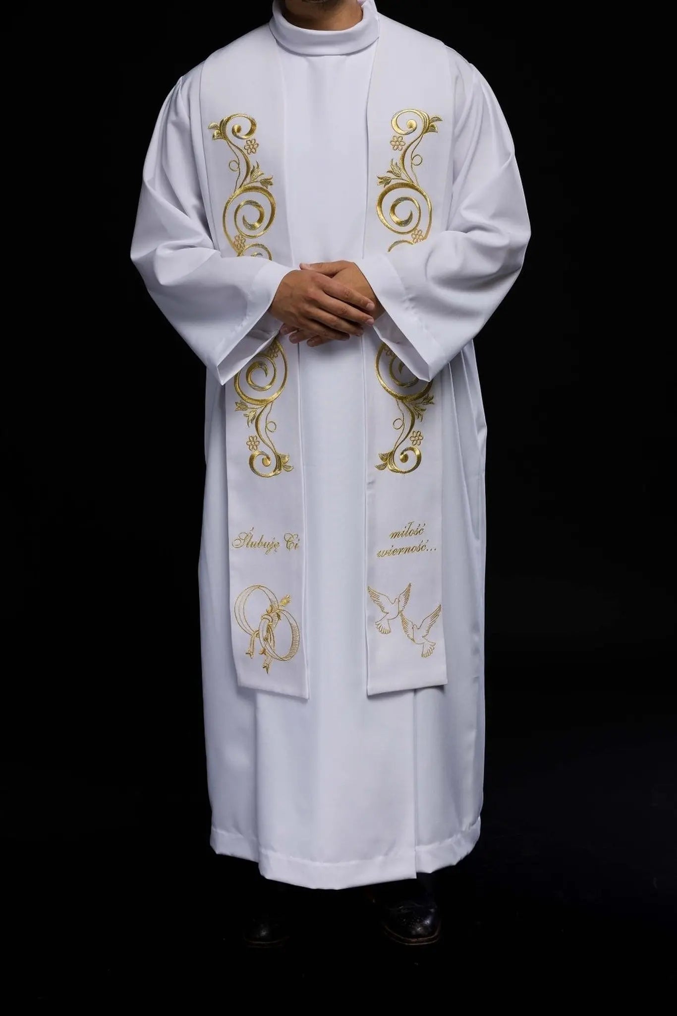 Long Embroidered Wedding stole in white