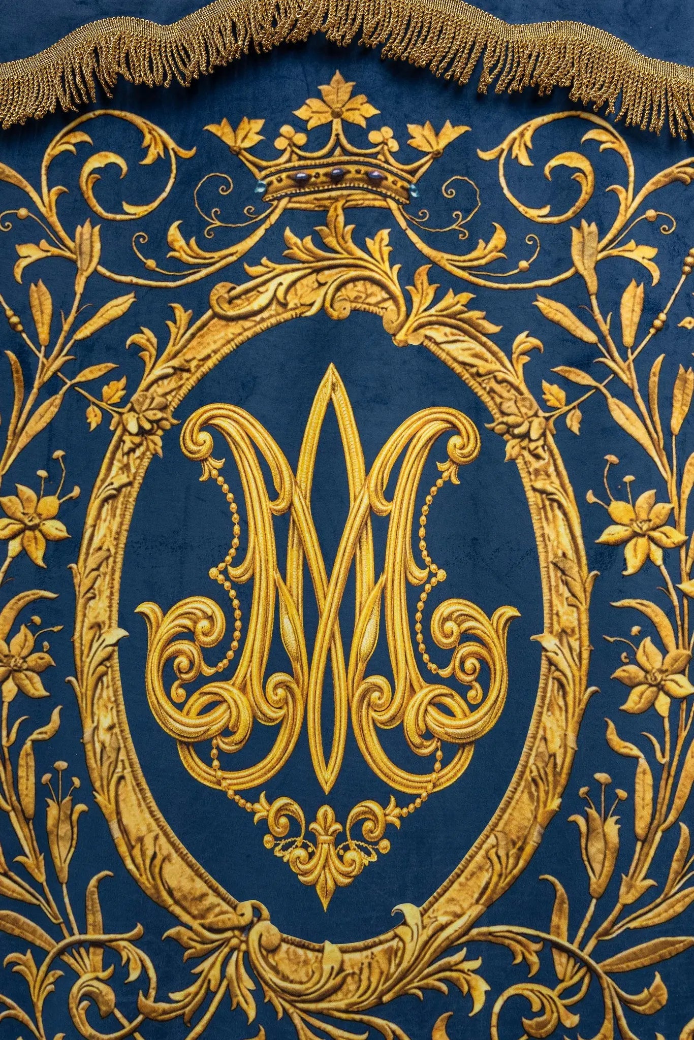Double-sided Printed Processional Banner: Our Lady of the Immaculate Conception and Marian Monogram - HAFTINA ATELIER