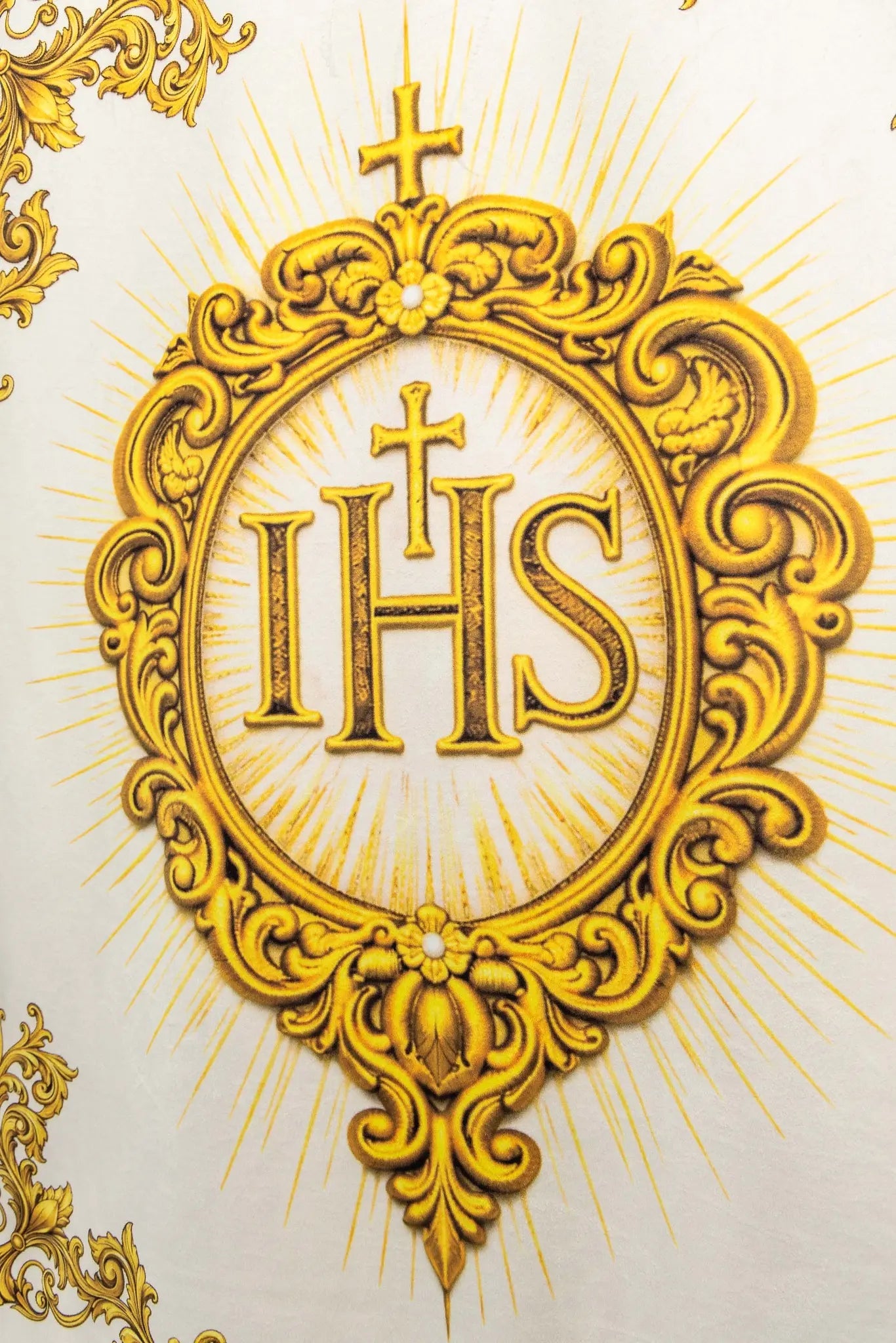 Double-sided Printed Processional Banner with Sacred Heart of Jesus and IHS - HAFTINA ATELIER