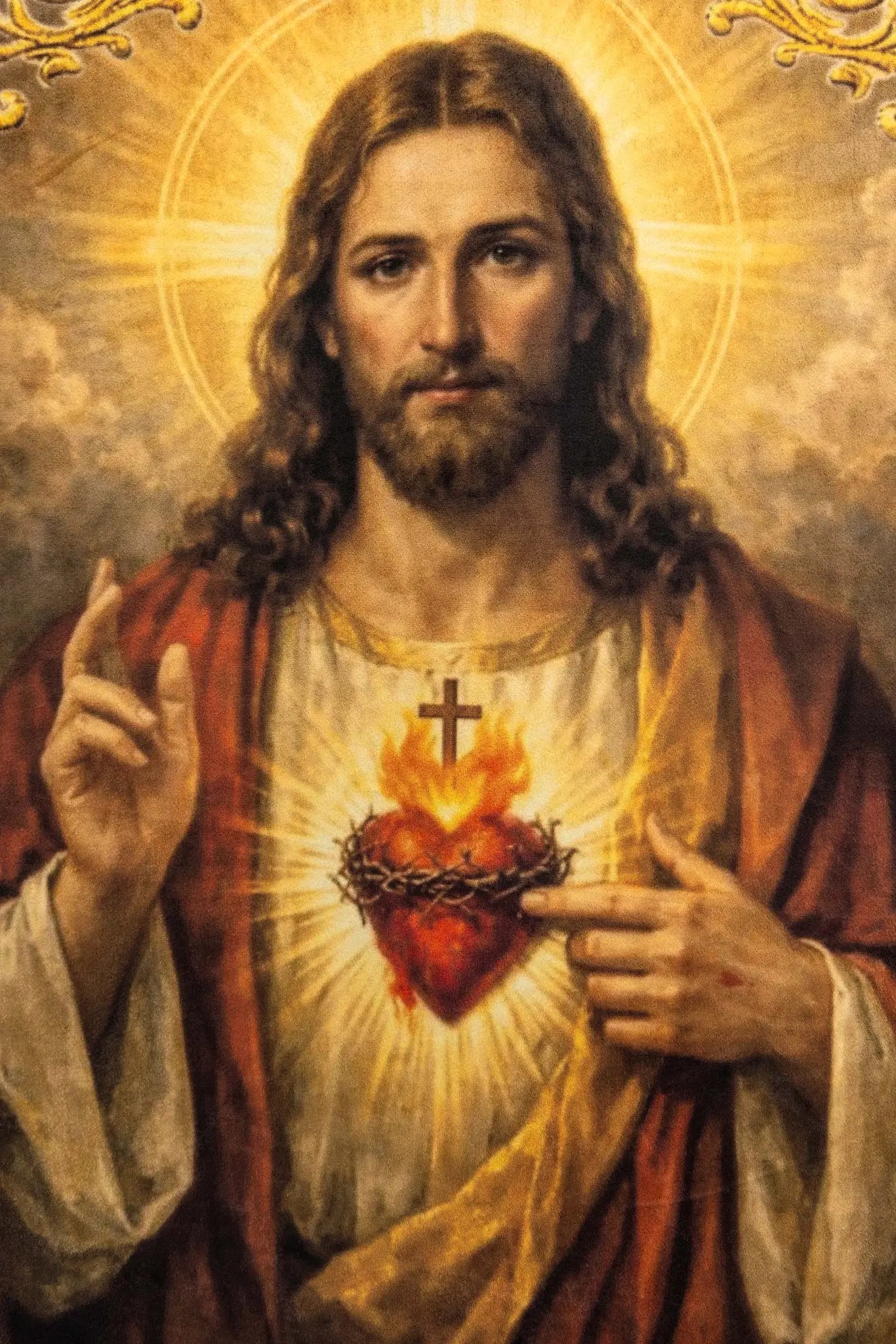 Double-sided Processional Banner: Sacred Heart of Jesus and IHS Chalice - HAFTINA ATELIER