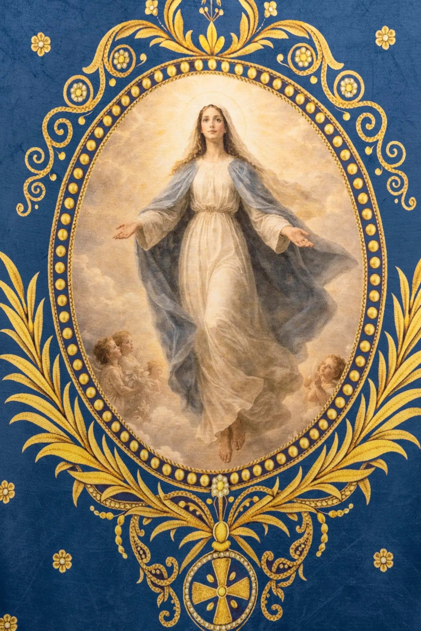 Double-sided Processional Banner with Our Lady of the Assumption and Marian Monogram - HAFTINA ATELIER