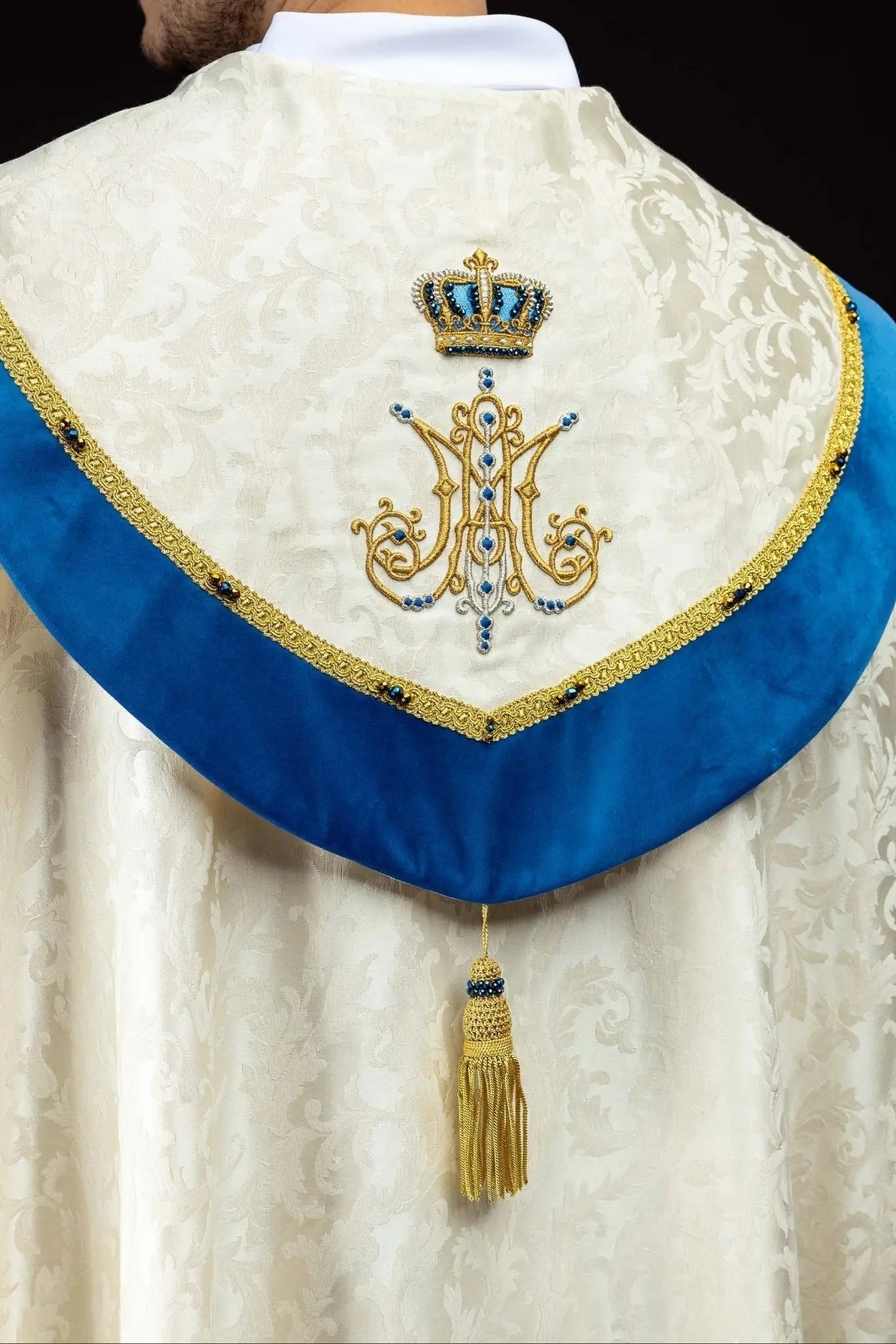 Ecru Marian Cope with Natural Stones, Handmade - HAFTINA ATELIER