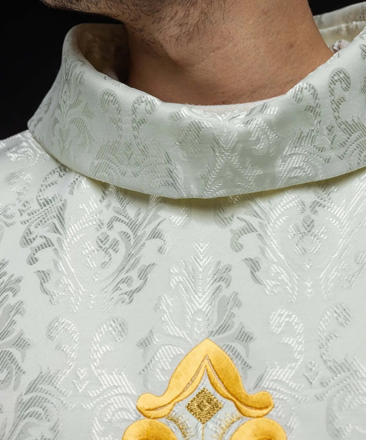 Ecru Chasuble with Cross, Made from Patterned Fabric