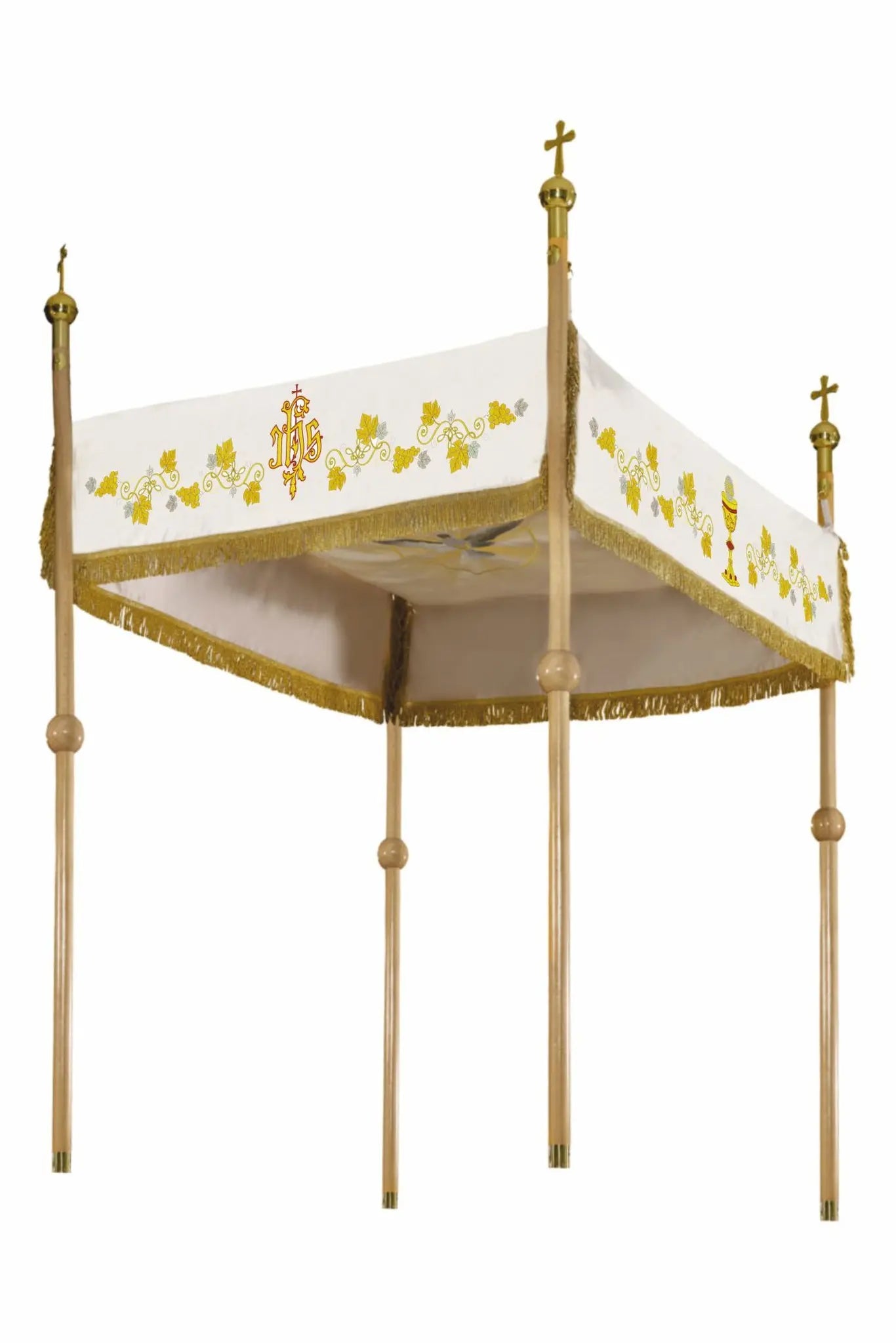 Ecru Processional Canopy for Corpus Christi with Gold Embroidery, 140 x 160 cm - HAFTINA ATELIER