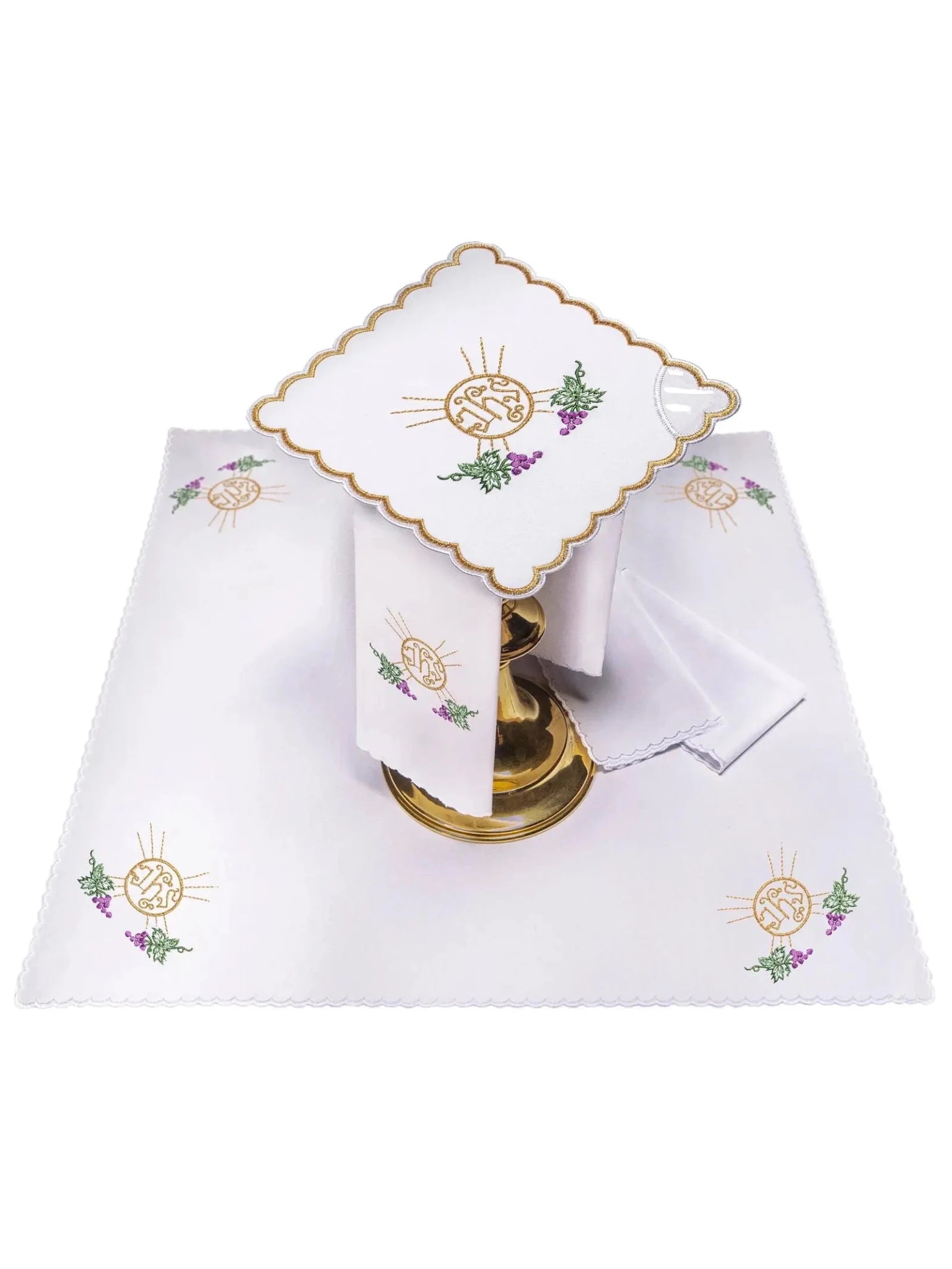 Embroidered chalice linen with grapes IHS - HAFTINA ATELIER