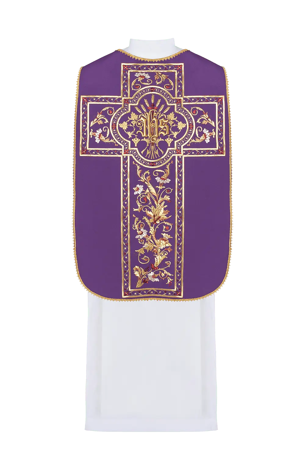 Purple Roman chasuble embroidered with IHS motif