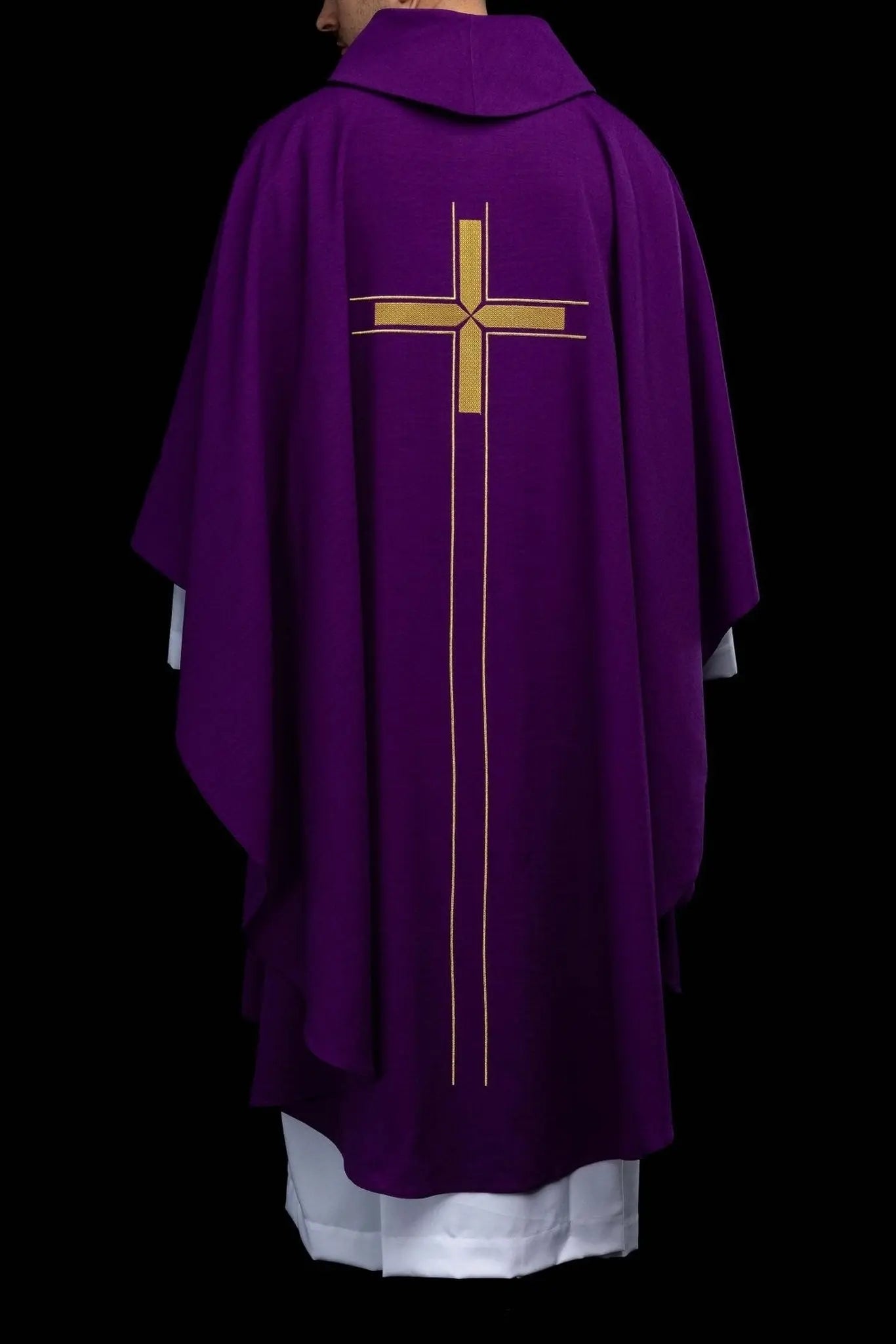 Purple chasuble with an embroidered cross motif