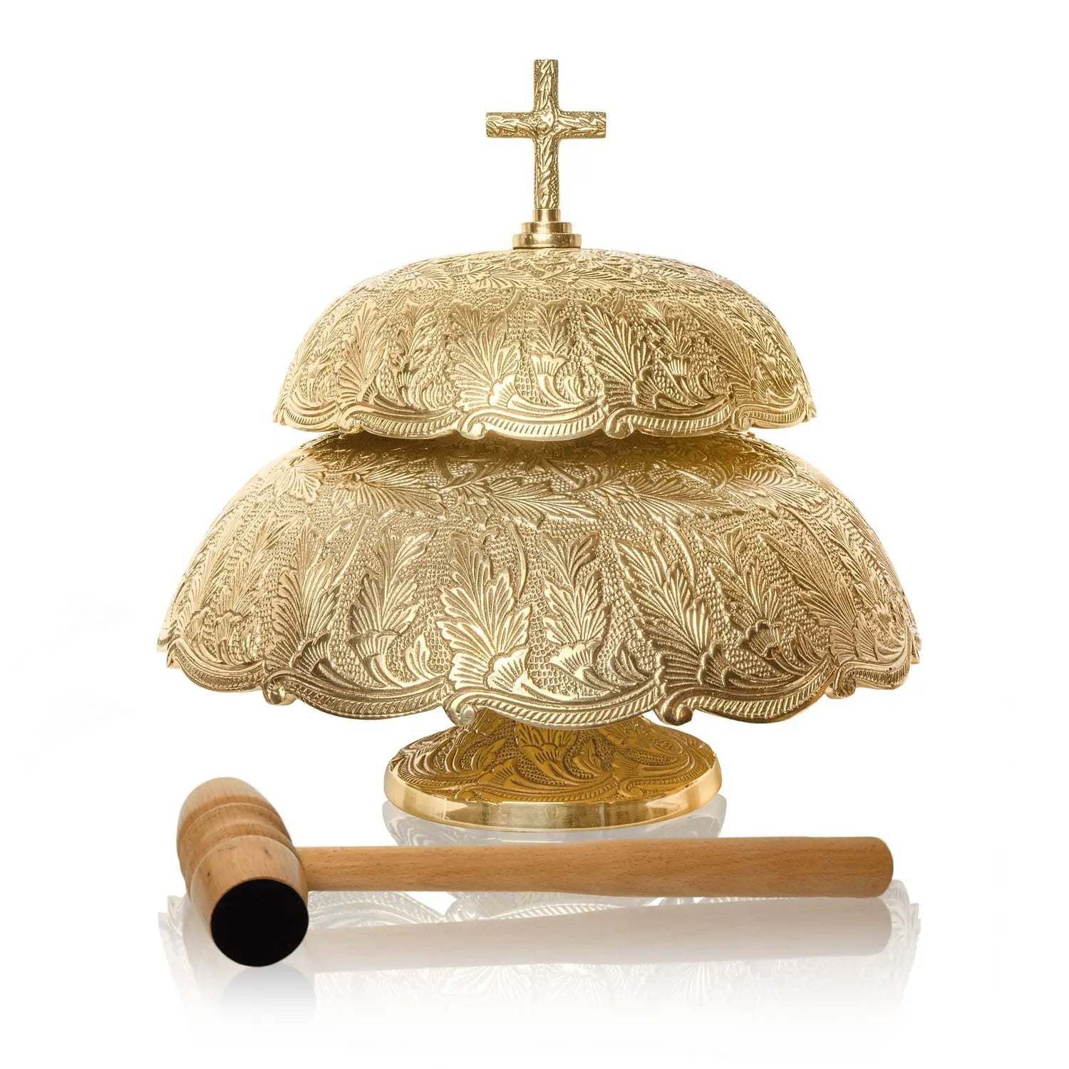 Mosiężny gong liturgiczny z drewnianym młotkiem