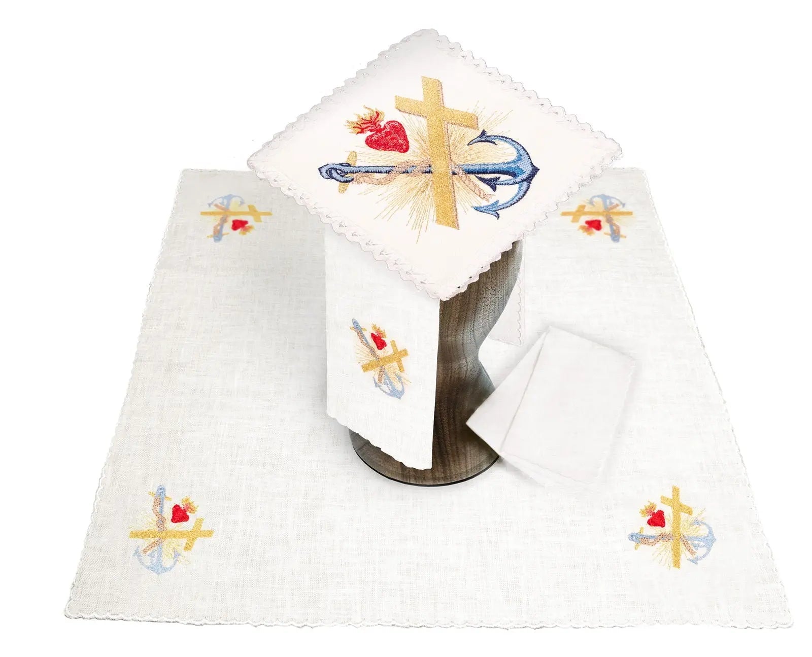 Linen chalice set with eucharistic embroidery anchor and cross - HAFTINA ATELIER