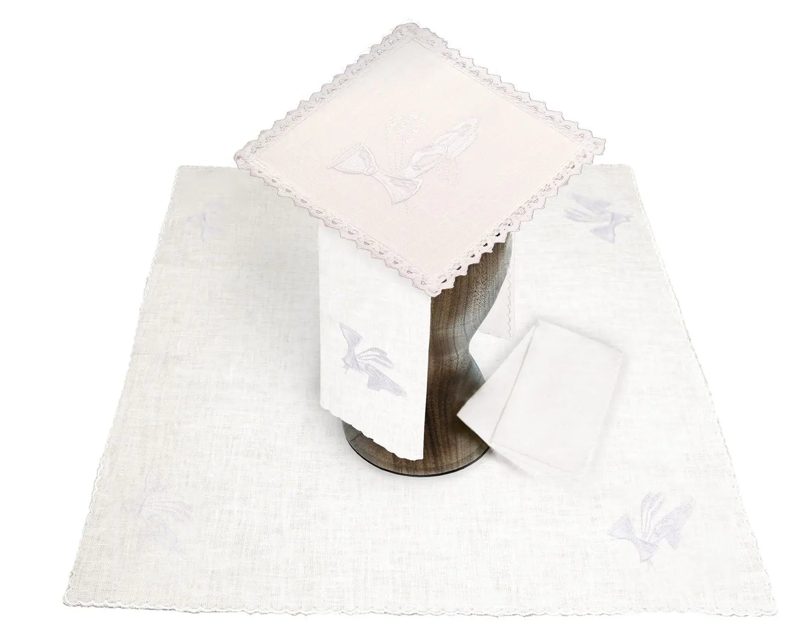 Linen chalice set with eucharistic embroidery white - HAFTINA ATELIER