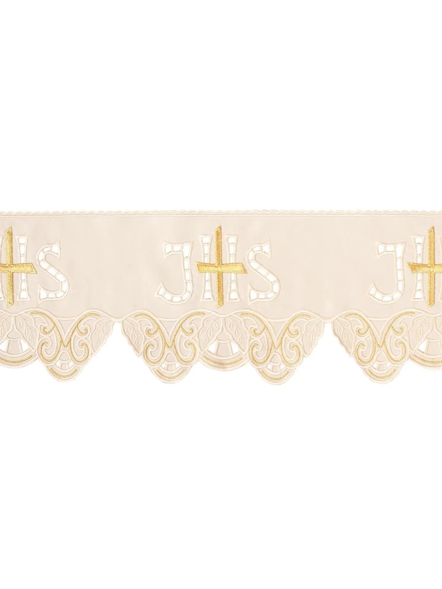 Metre with frontal embroidery IHS Cross ecru