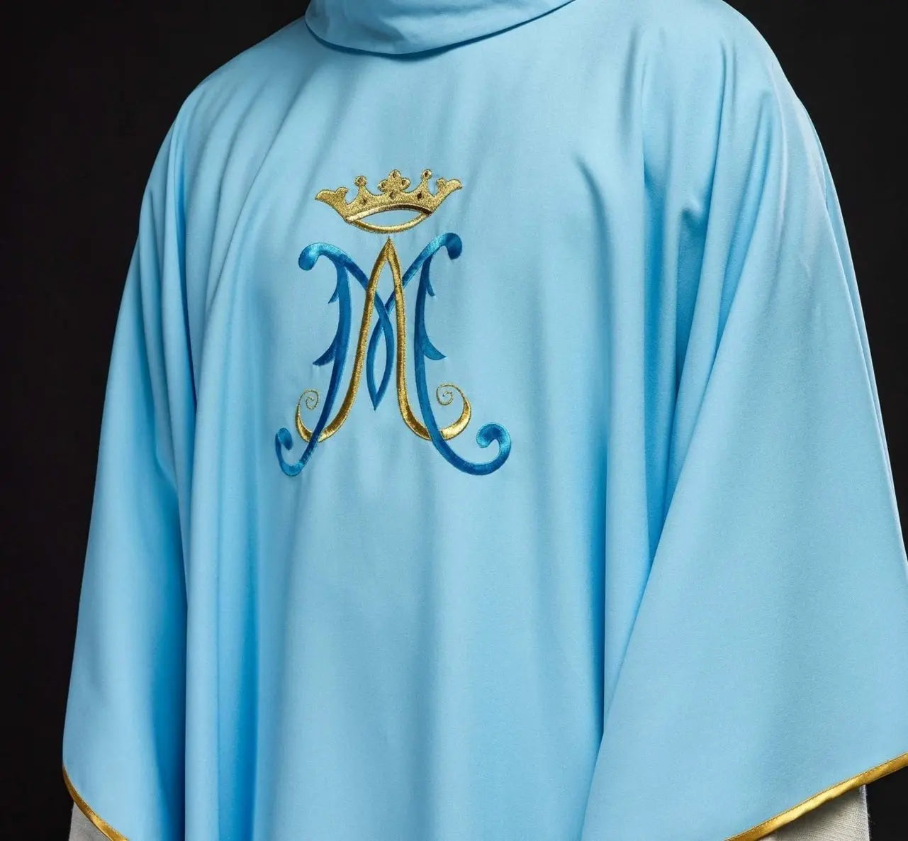 Blue chasuble embroidered with Marian motif