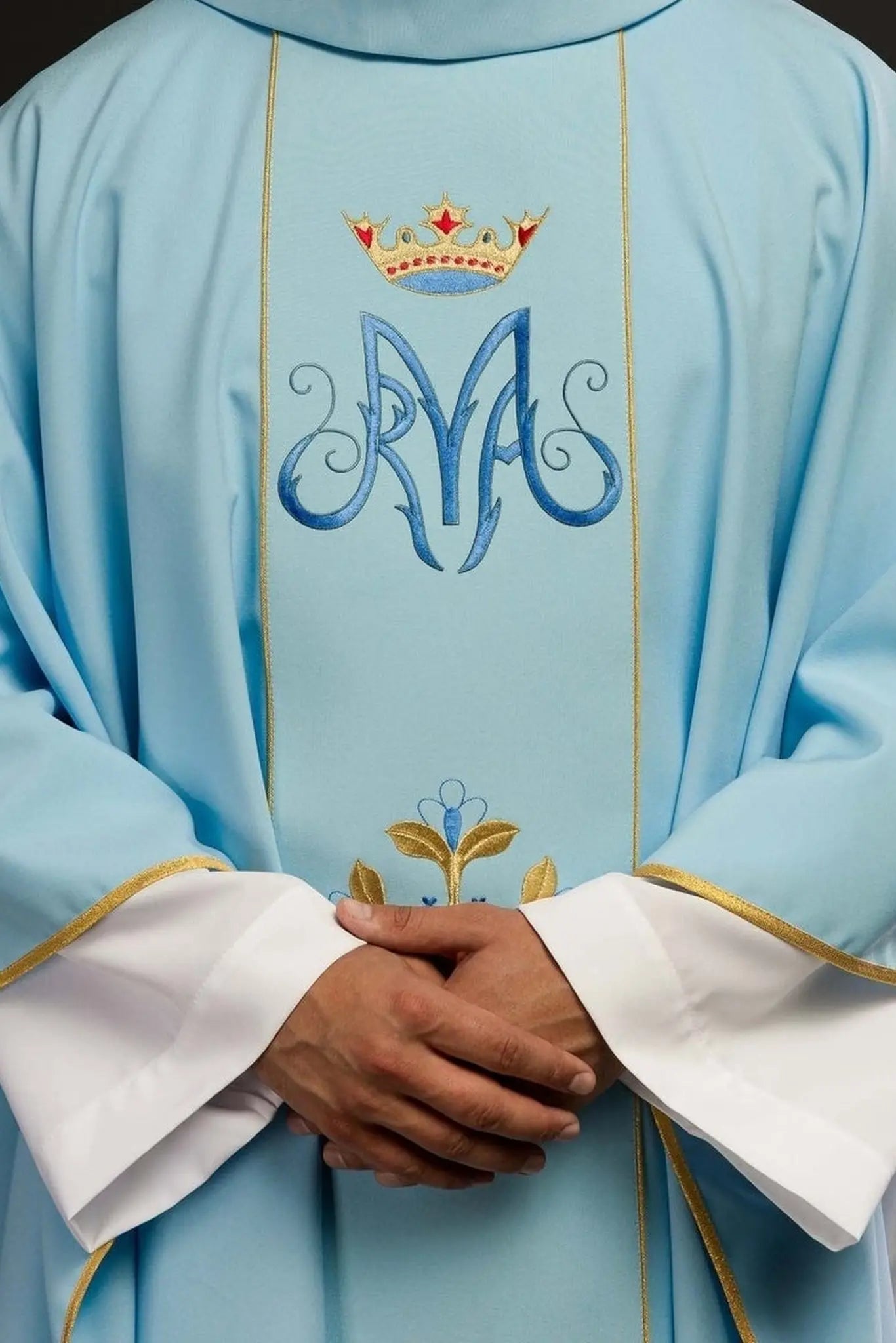 Niebieski ornat liturgiczny maryjny z pasem