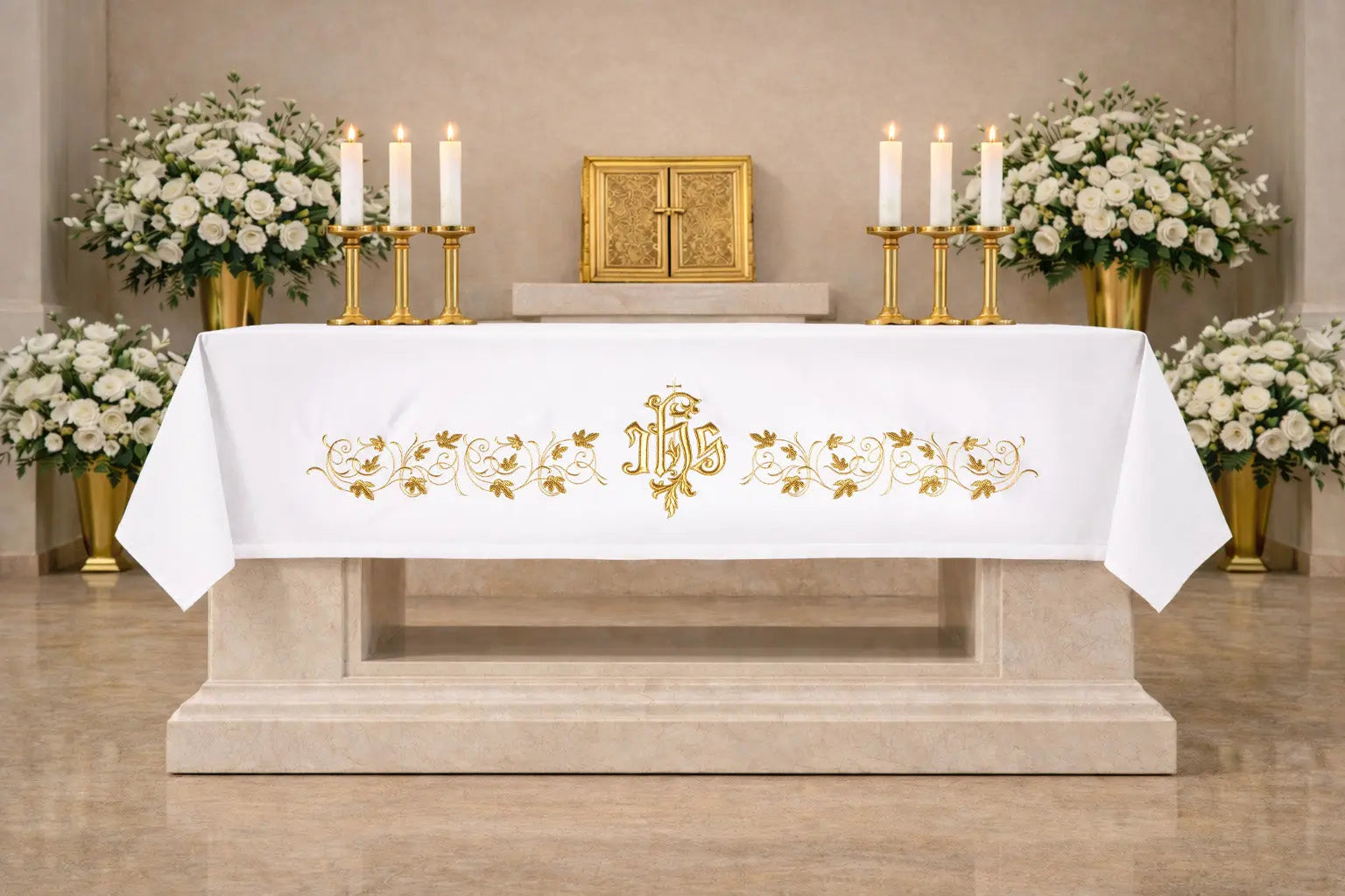 Altar Cloth with Gold IHS Embroidery