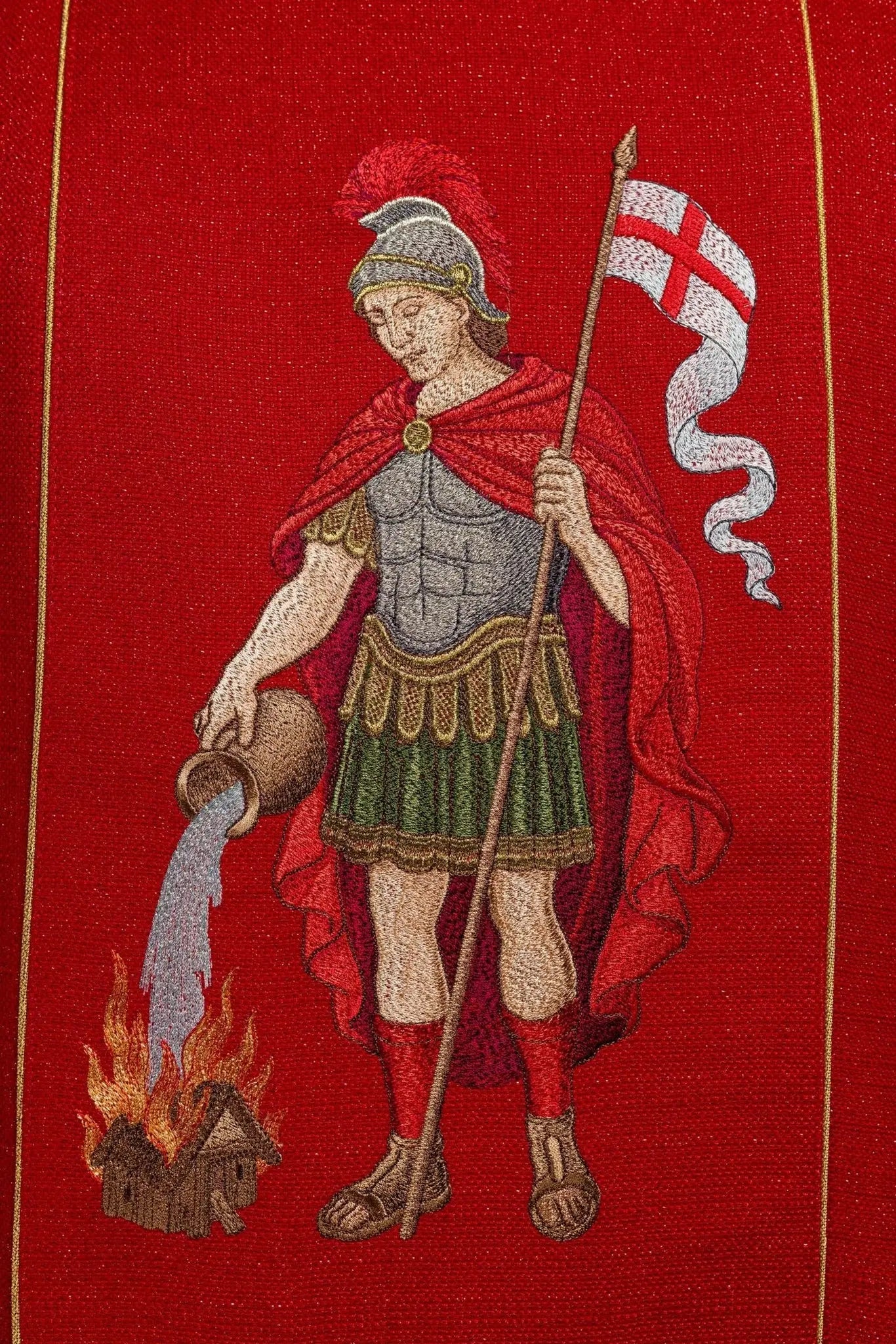 Bogato haftowany ornat z wizerunkiem św. Floriana
