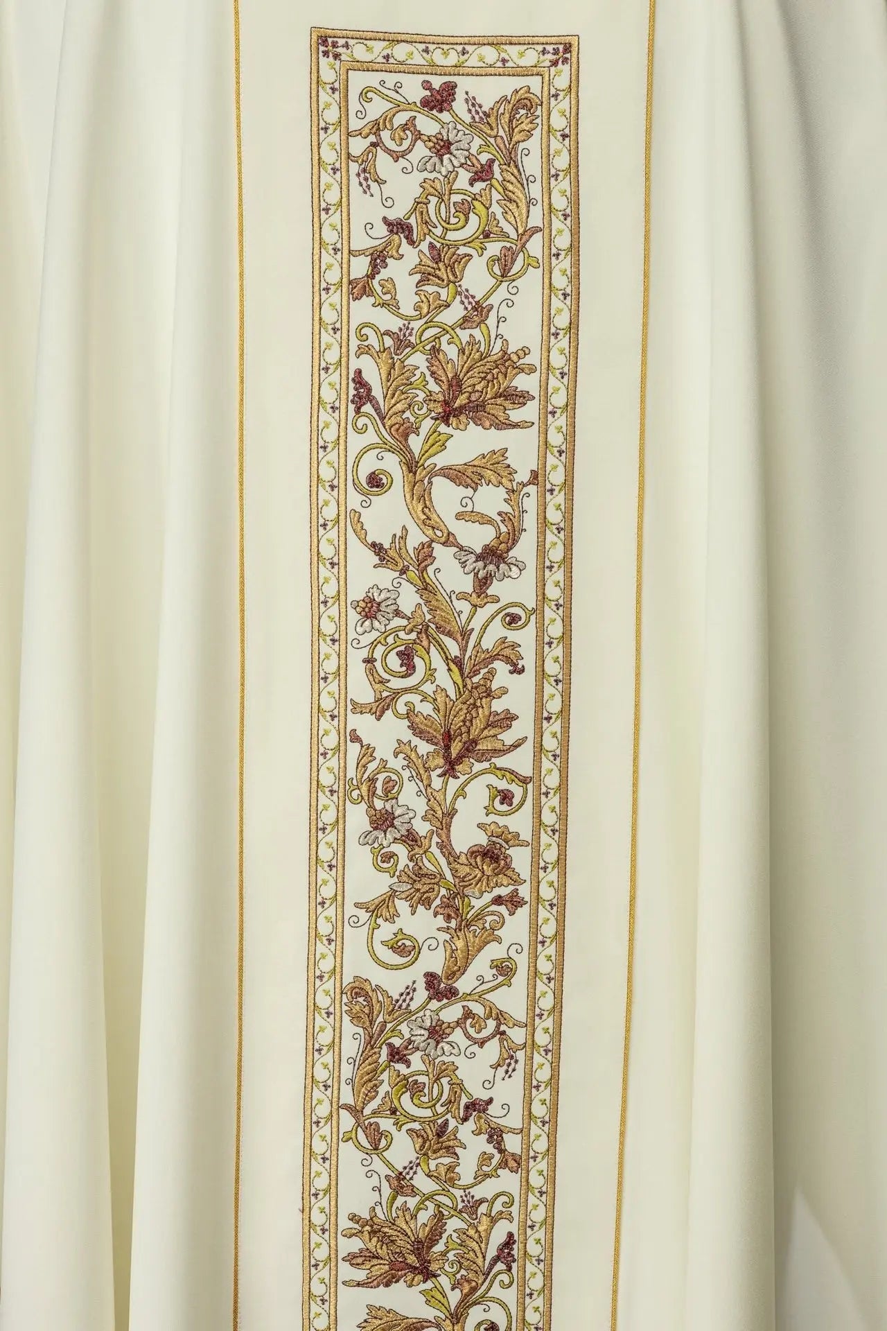 Richly decorated chasuble with IHS motif in ecru colour