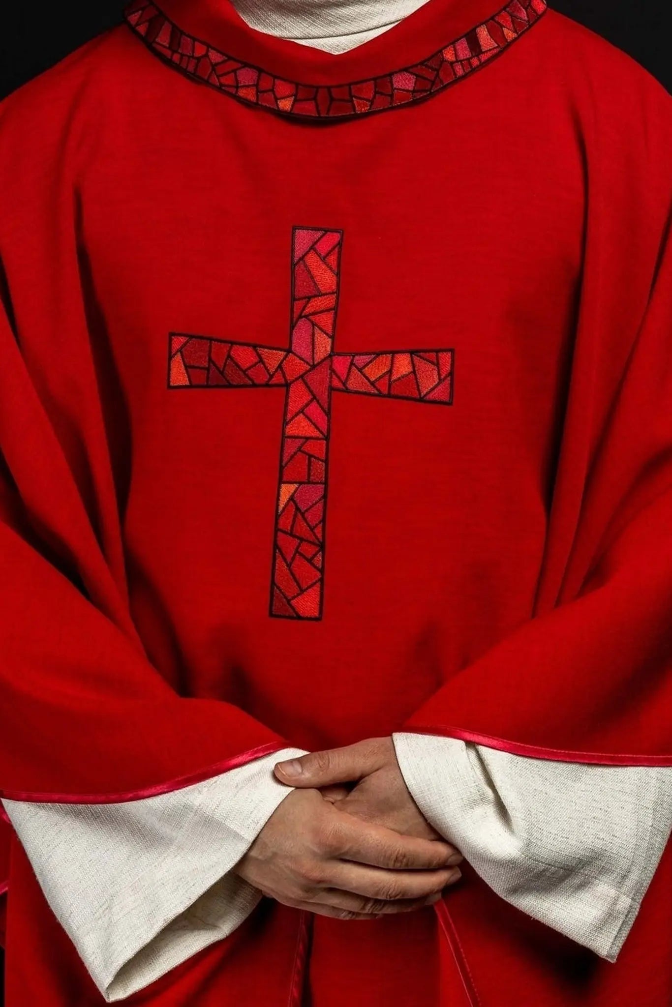 Embroidered chasuble Red with Cross Mosaic
