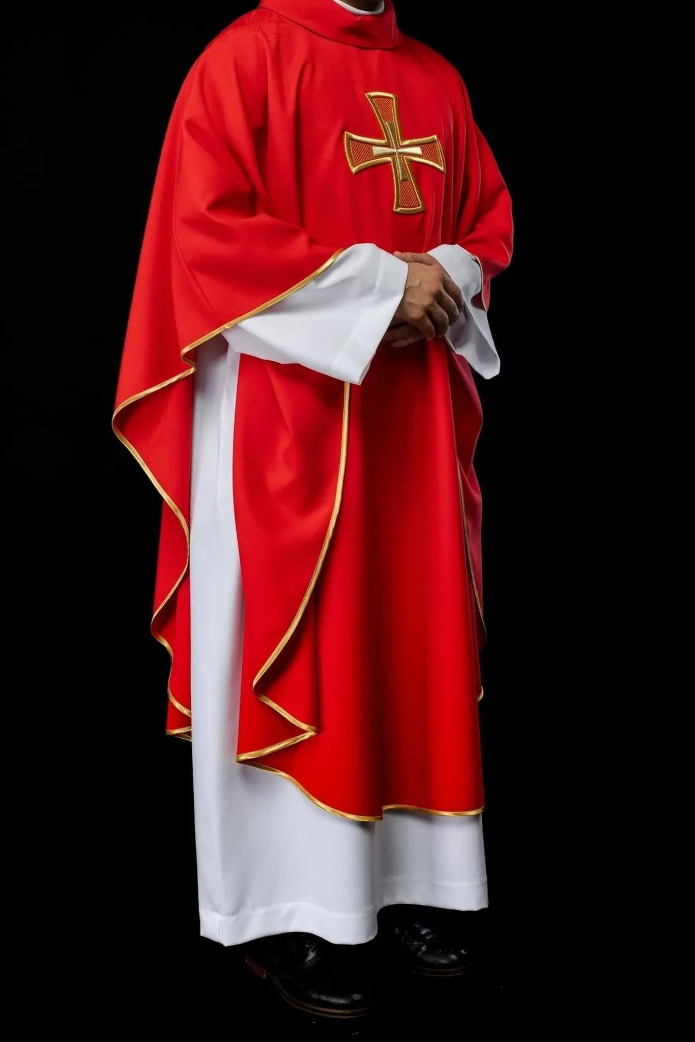 Embroidered chasuble IHS Red with Cross motif