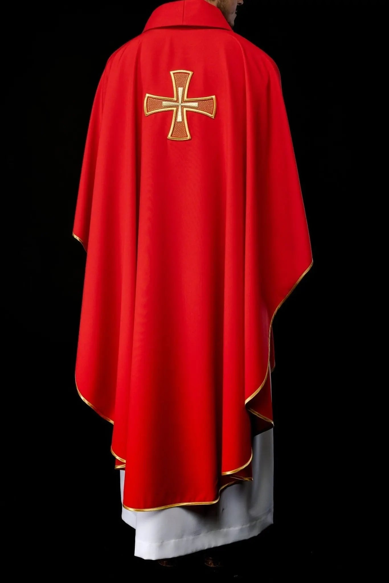 Embroidered chasuble IHS Red with Cross motif