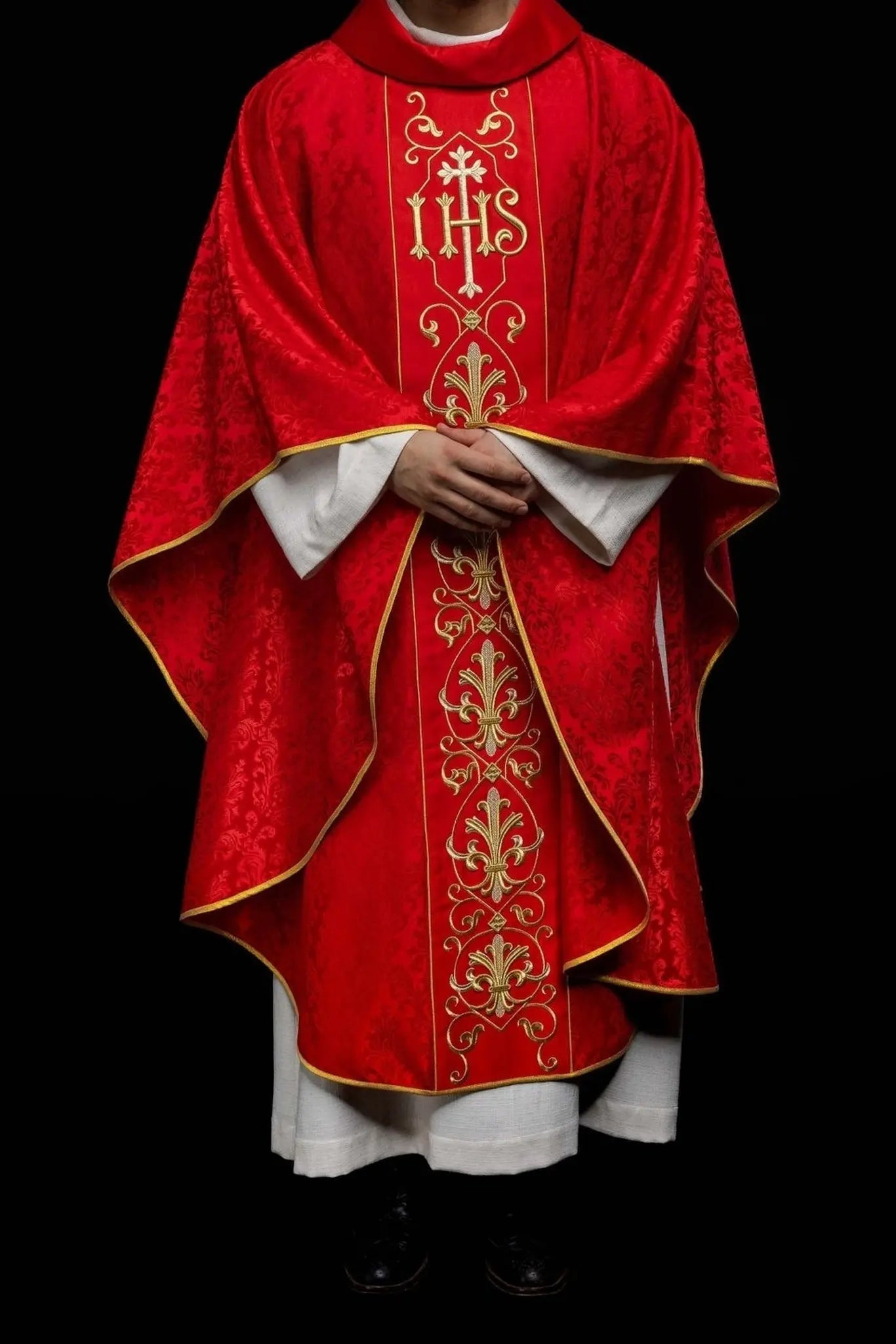 IHS Embroidered Chasuble Red with Decorated Fabric