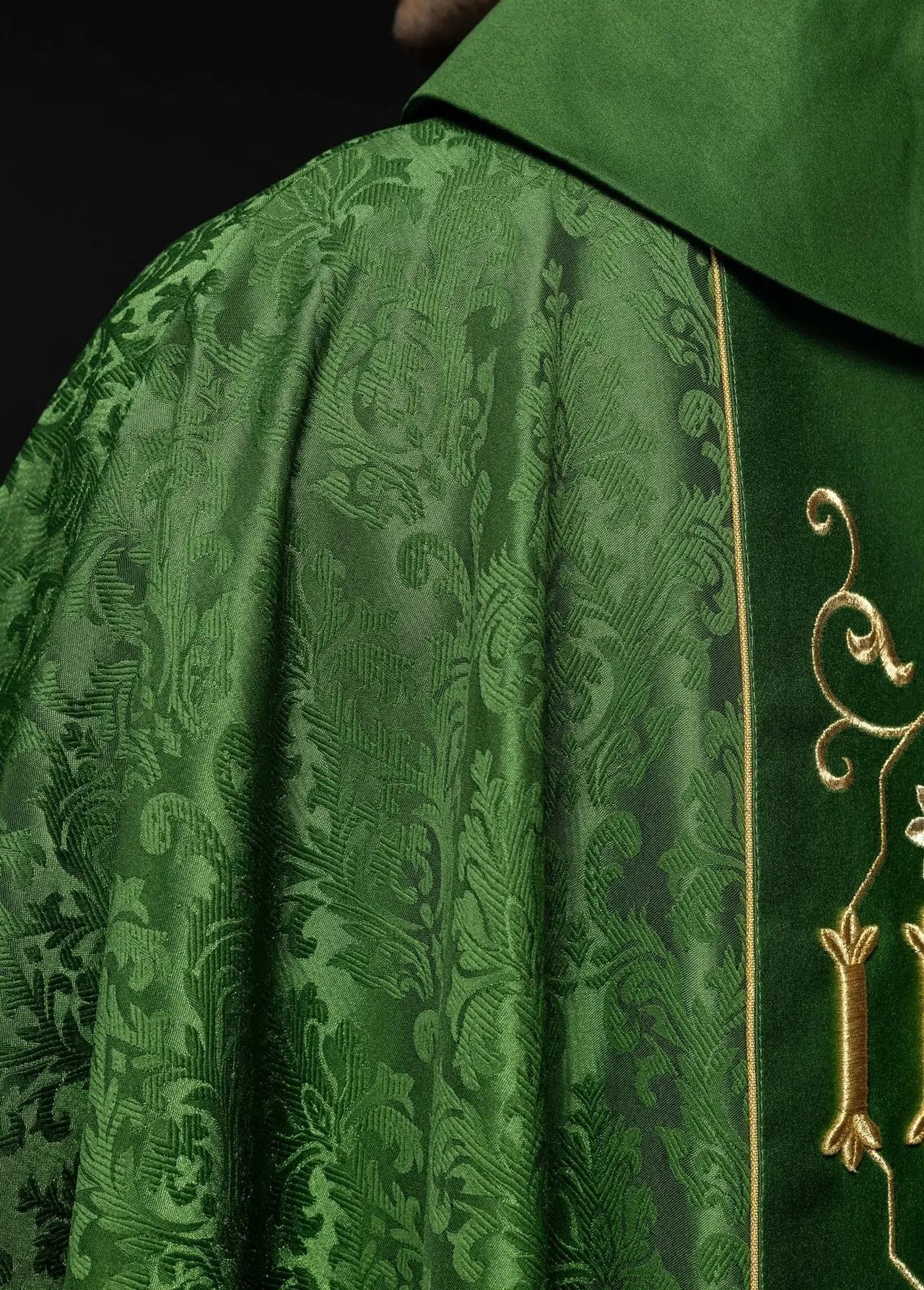 Embroidered chasuble IHS Green Decorative Fabric