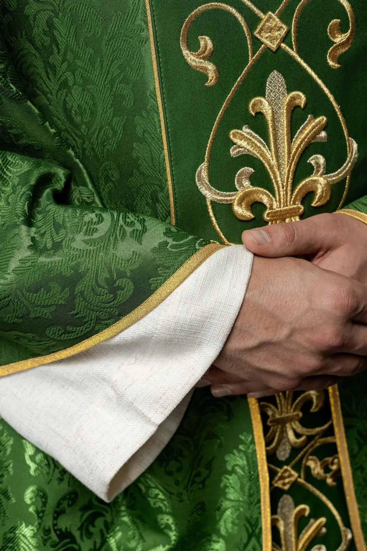 Embroidered chasuble IHS Green Decorative Fabric