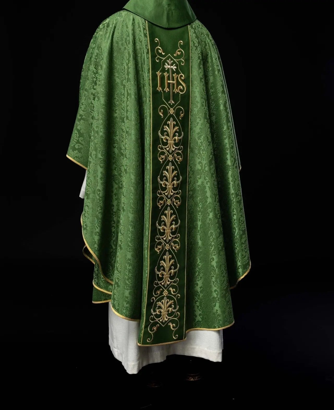Embroidered chasuble IHS Green Decorative Fabric