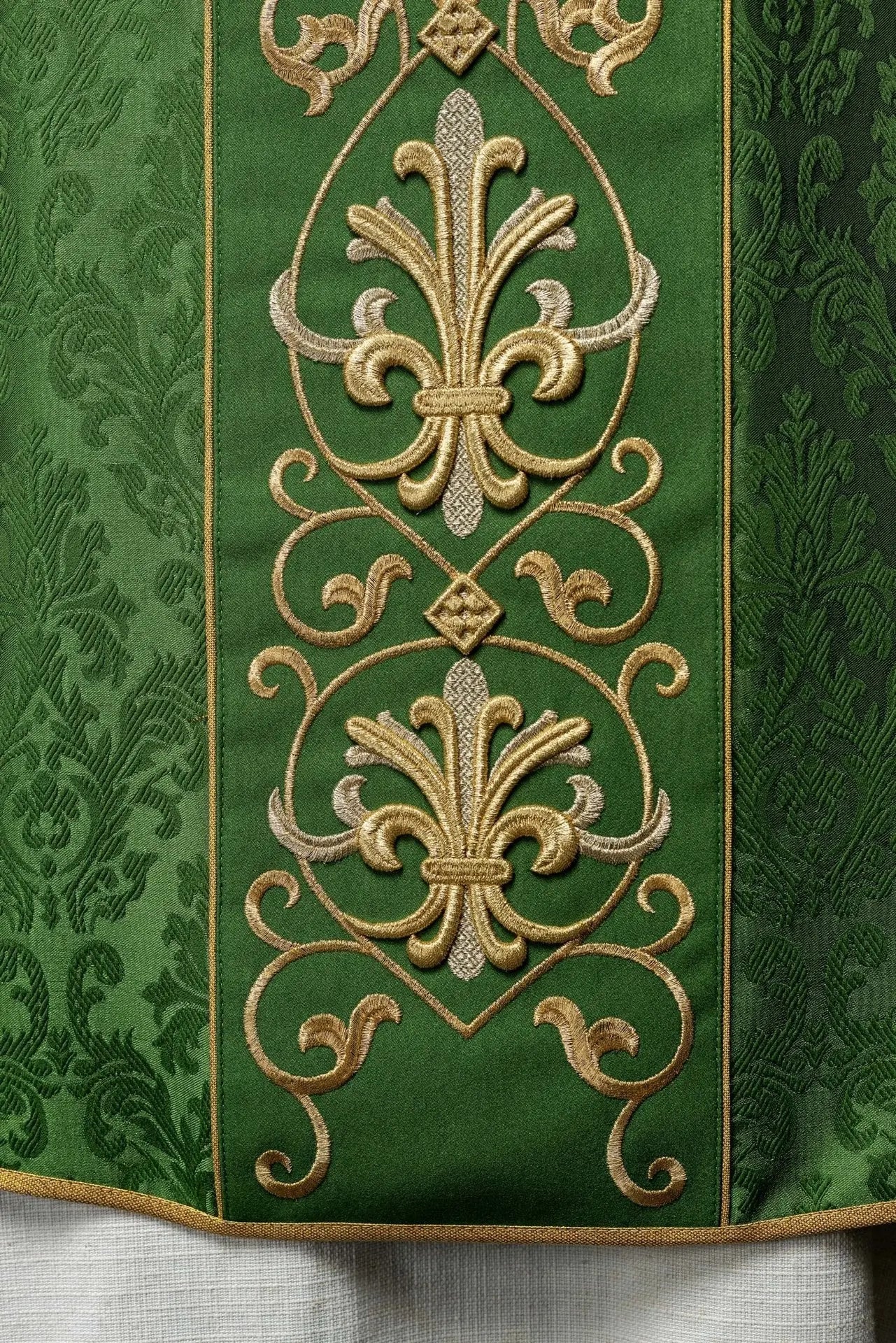 Embroidered chasuble IHS Green Decorative Fabric