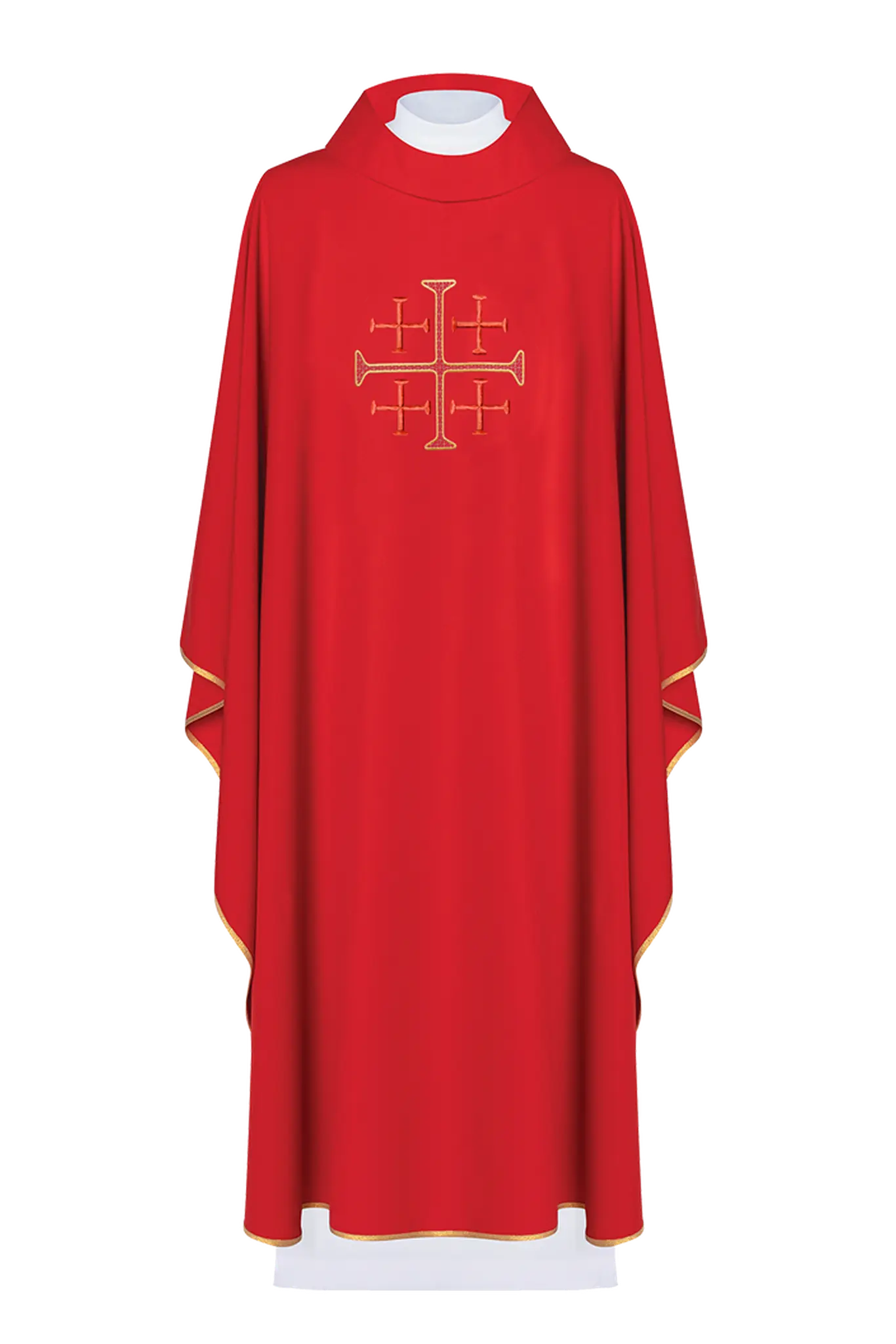 Embroidered chasuble Jerusalem cross Red Gold piping