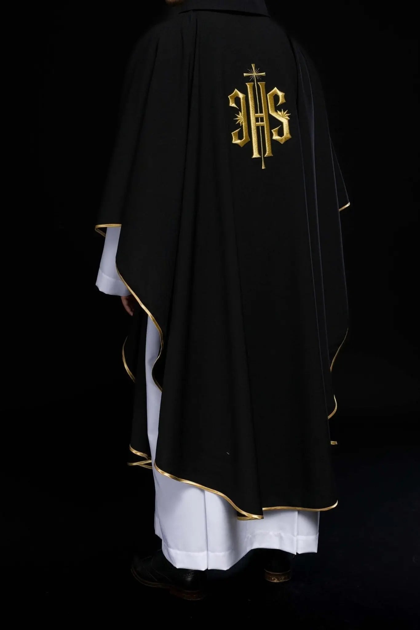Embroidered chasuble with IHS symbol black