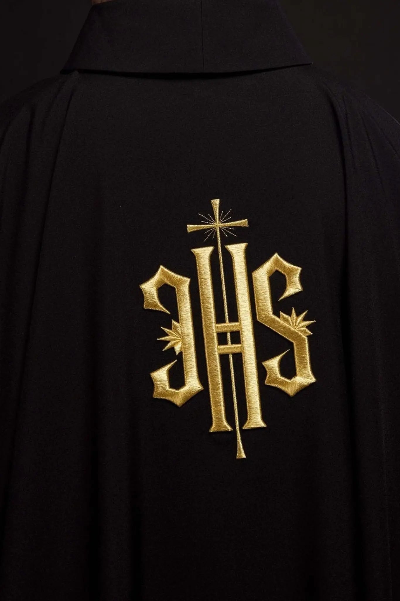Embroidered chasuble with IHS symbol black