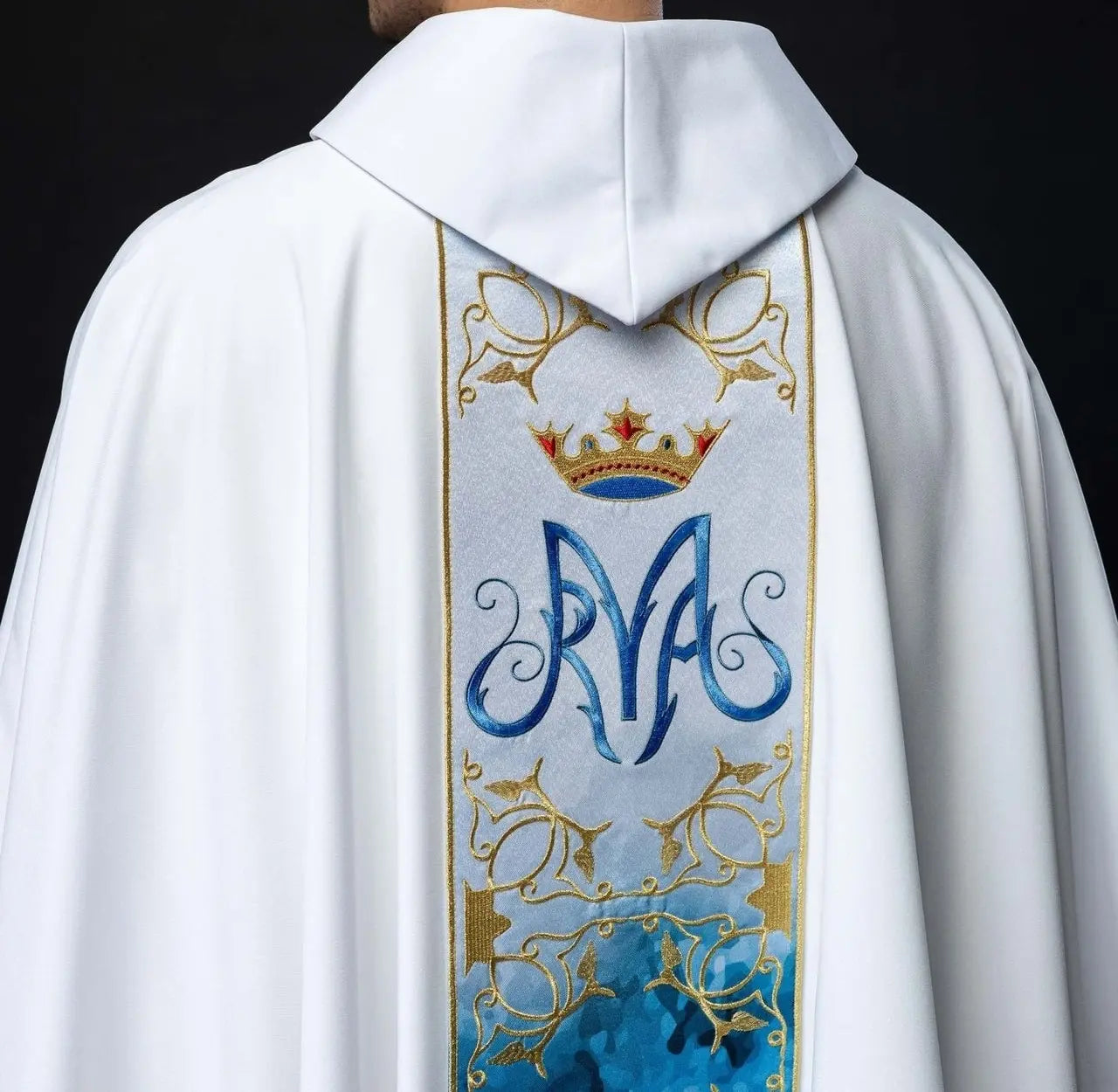 Marian liturgical chasuble with embroidered and sublimated belt