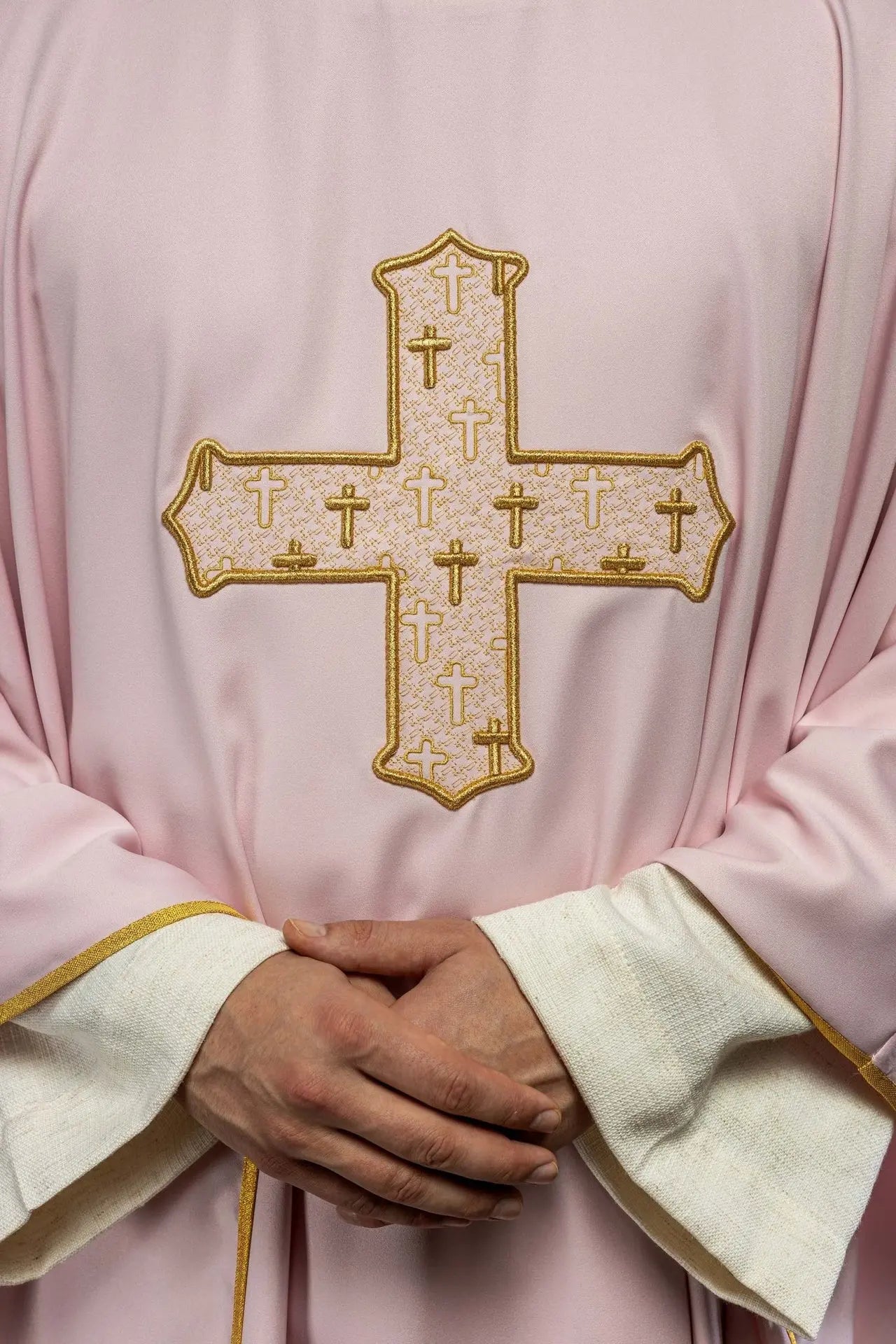 Pink Chasuble with Richly Embroidered Cross and Decorative Collar