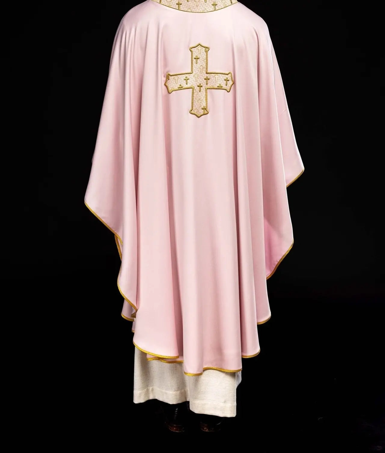 Pink Chasuble with Richly Embroidered Cross and Decorative Collar