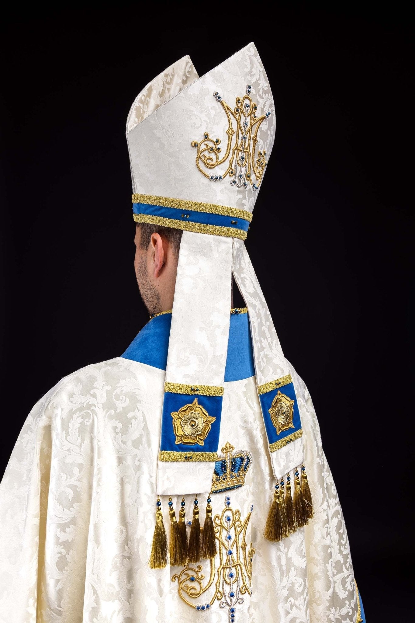 Ecru Handmade Marian Mitre with Natural Stones