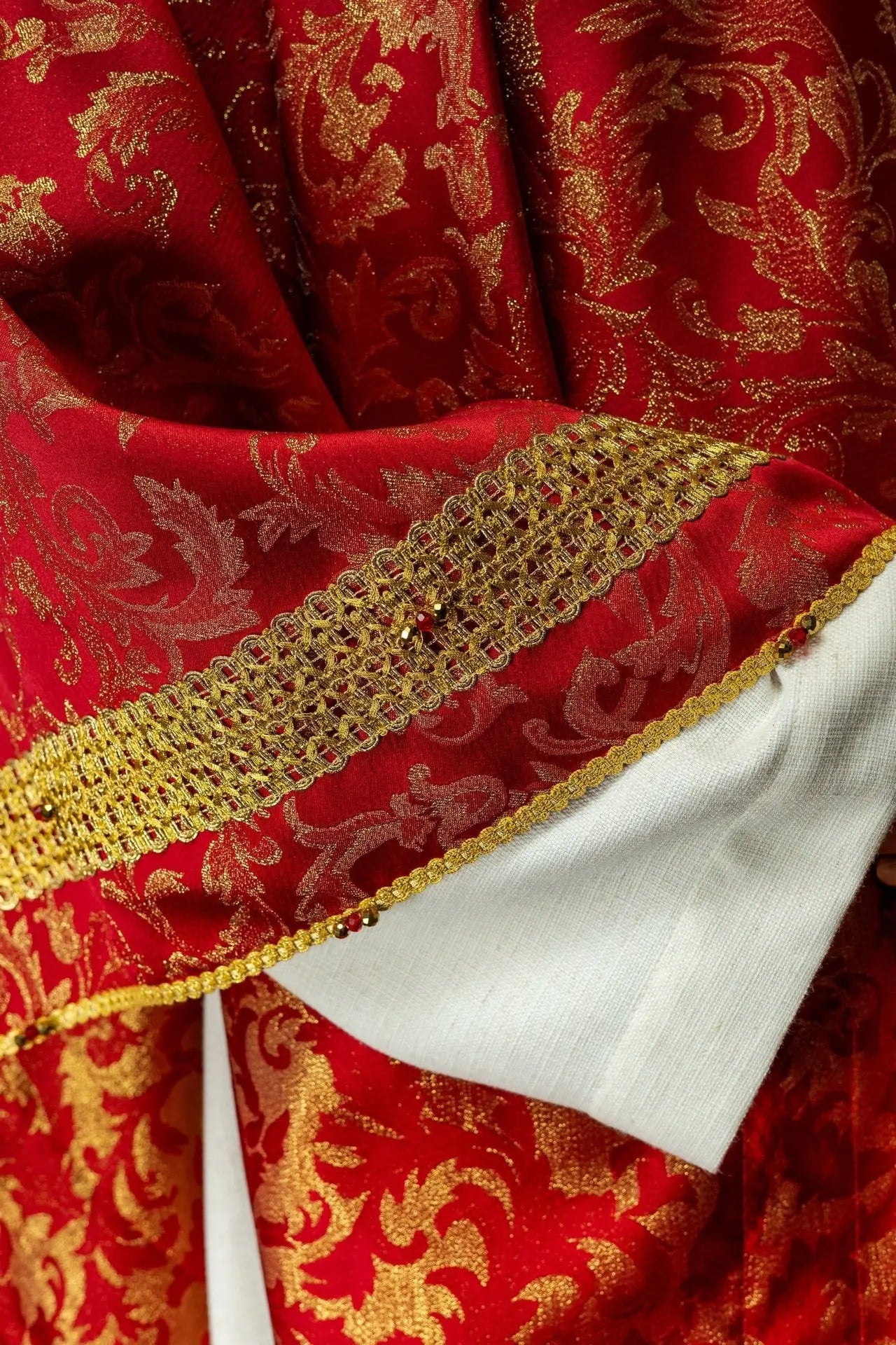 Handmade Red Chasuble with Natural Stones – Handmade Collection 7010