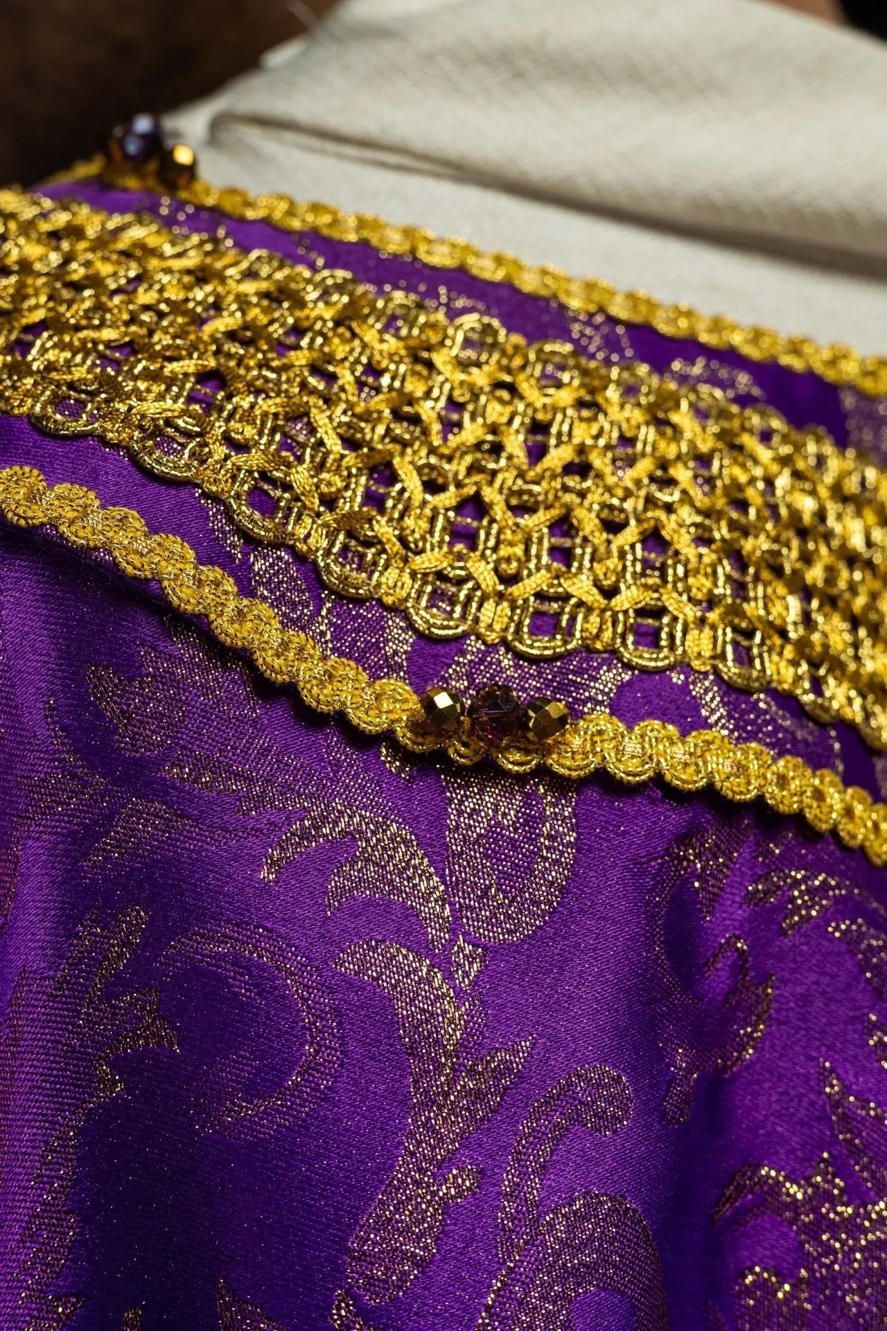 Handcrafted Violet Chasuble with Natural Stones – Handmade Collection 7010