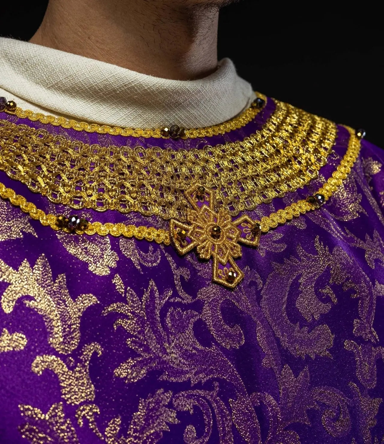 Handcrafted Violet Chasuble with Natural Stones – Handmade Collection 7010