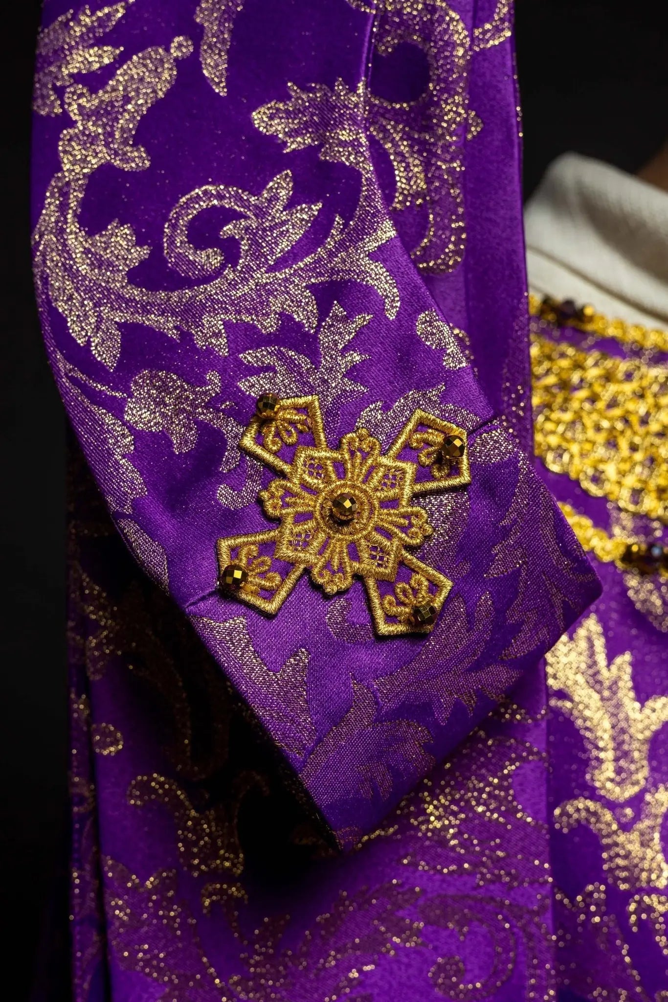 Handcrafted Violet Chasuble with Natural Stones – Handmade Collection 7010