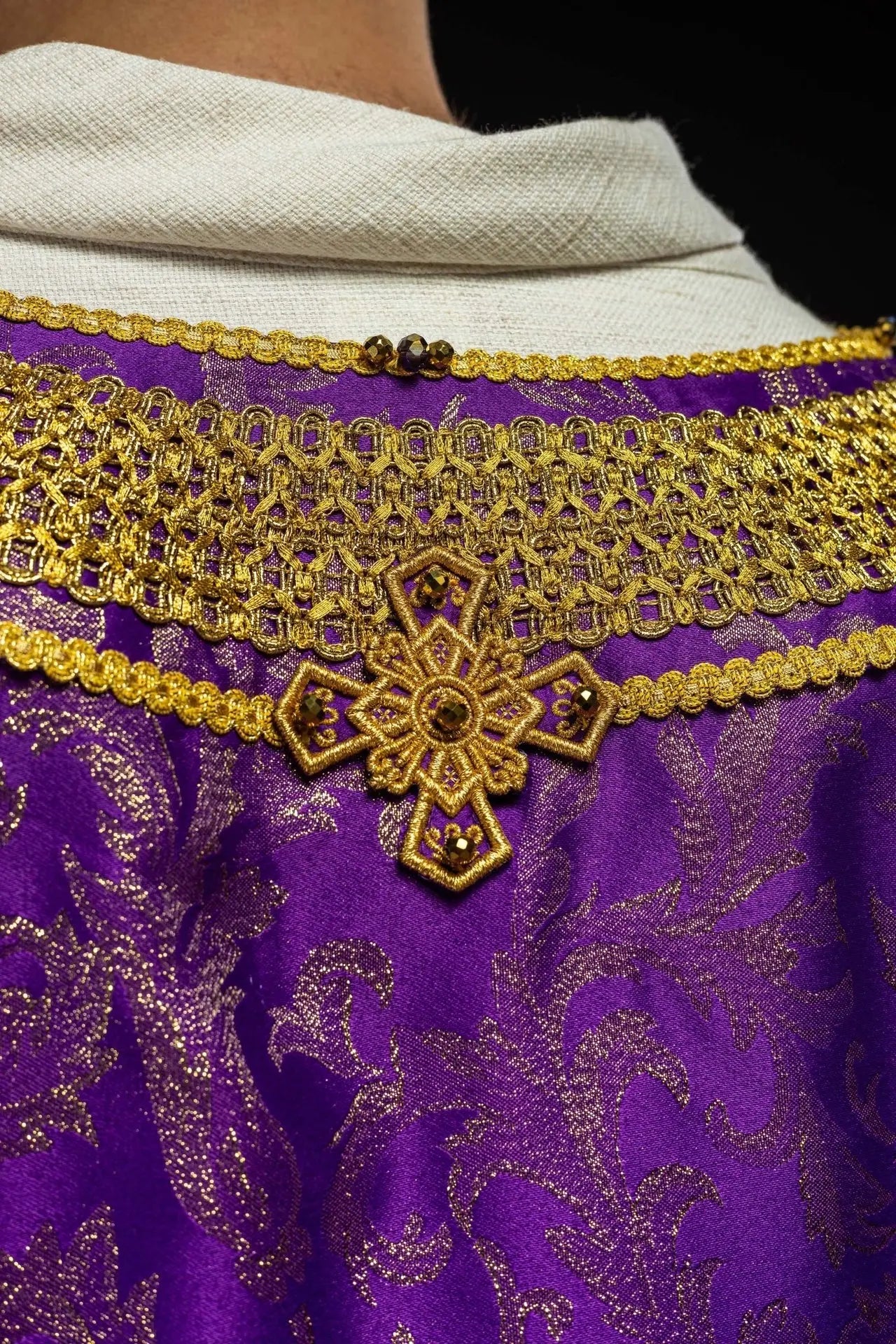 Handcrafted Violet Chasuble with Natural Stones – Handmade Collection 7010
