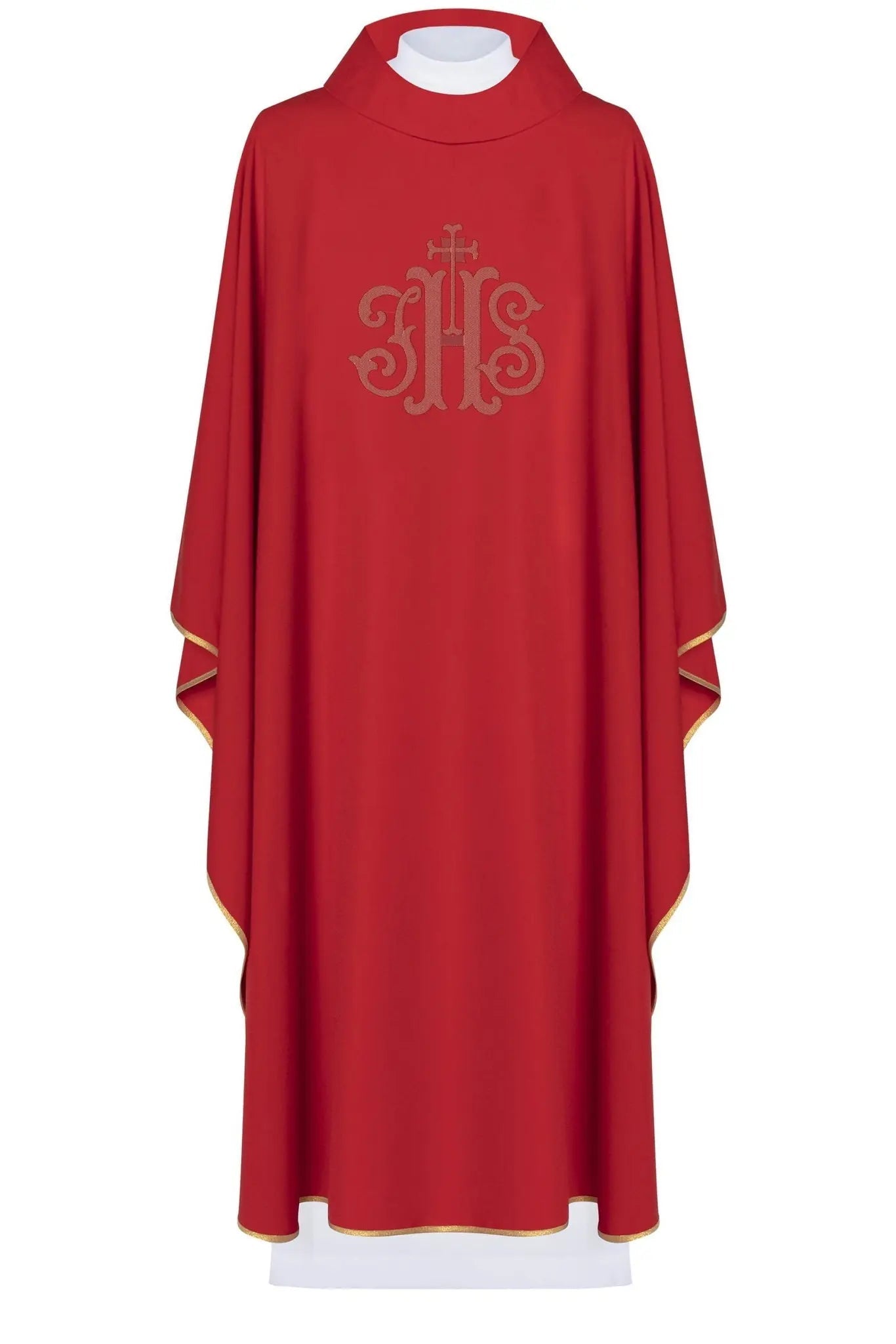 Red liturgical chasuble embroidered with IHS - HAFTINA ATELIER