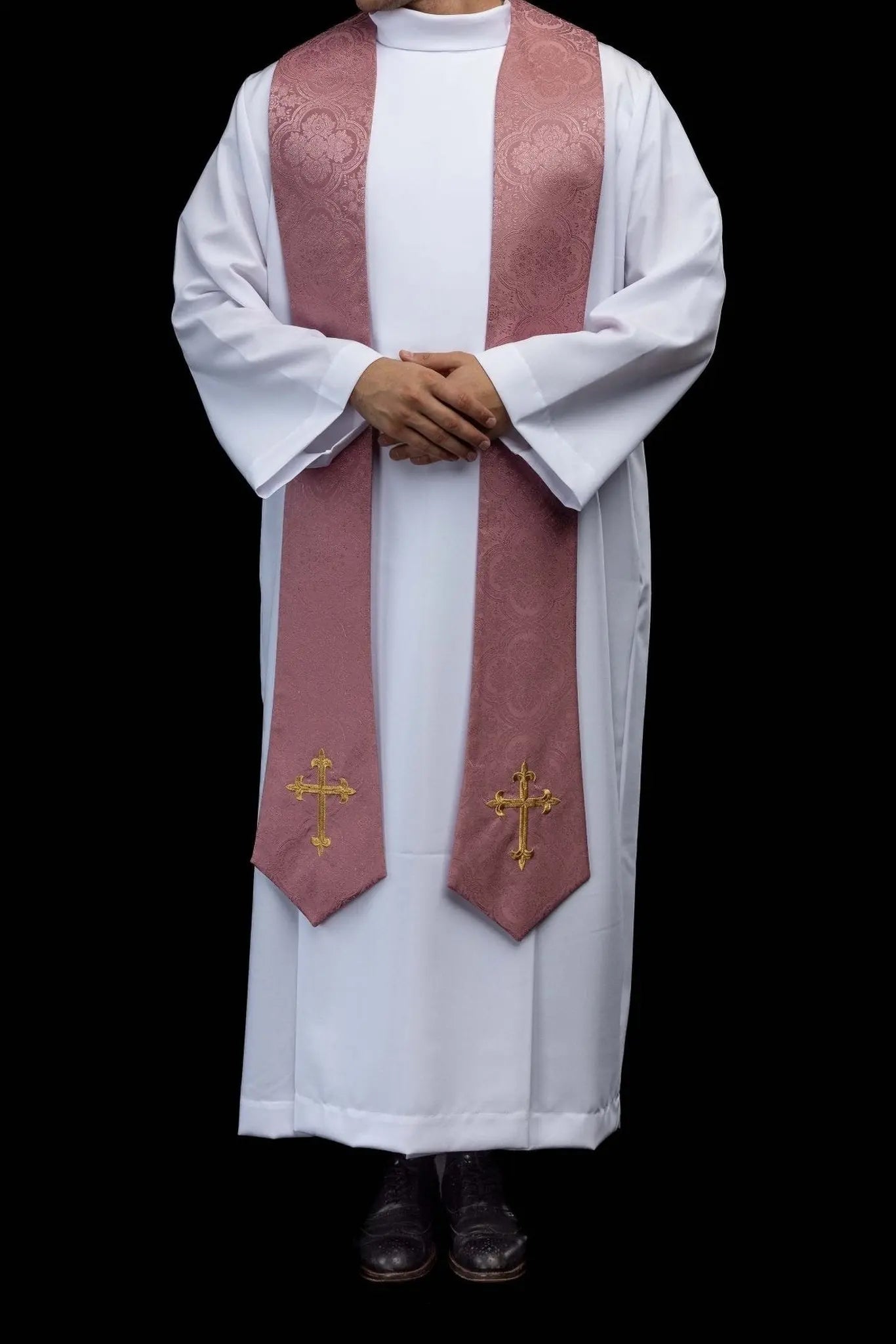 Rose jacquard stole with embroidered crosses - HAFTINA ATELIER