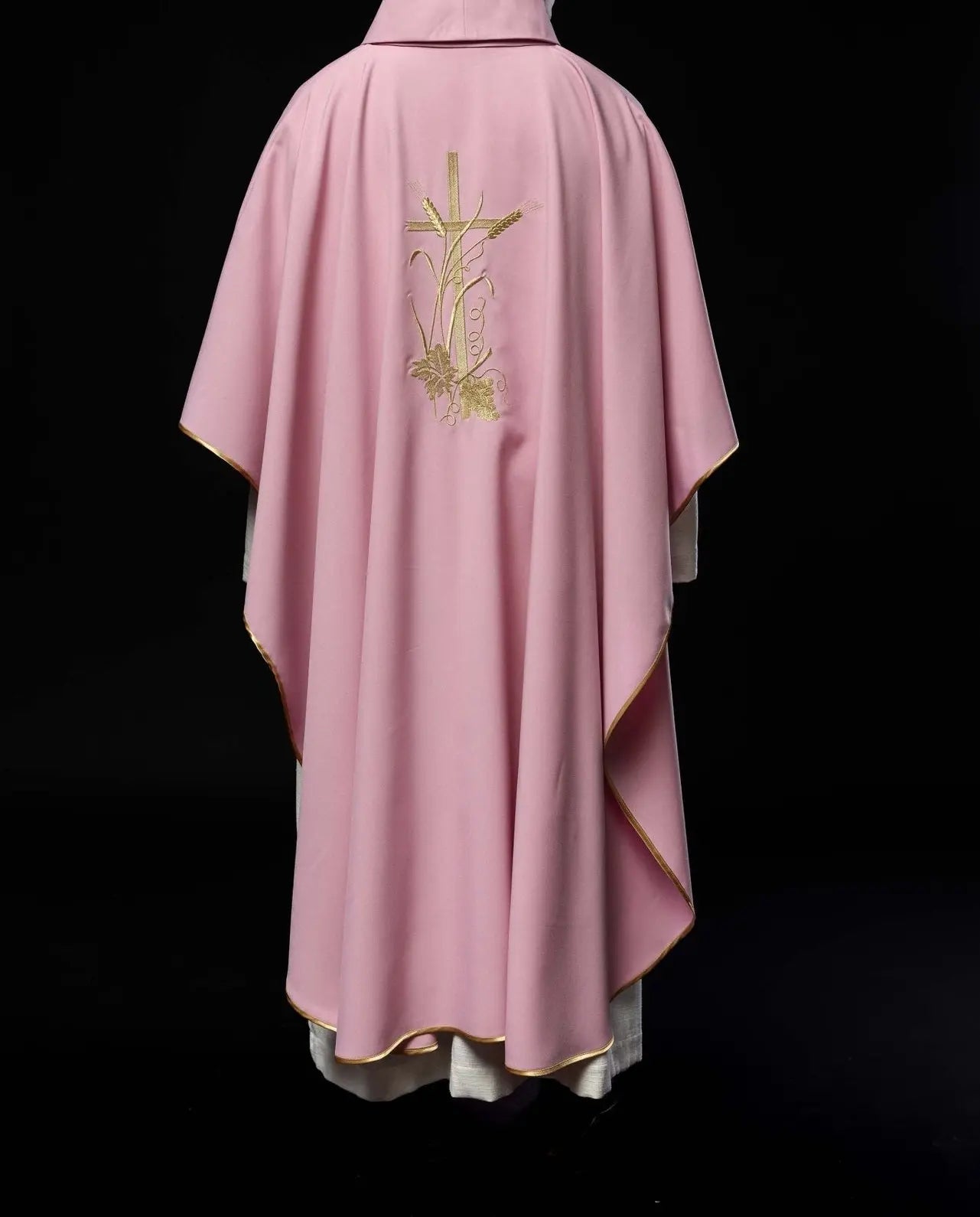 Pink chasuble with gold cross embroidery