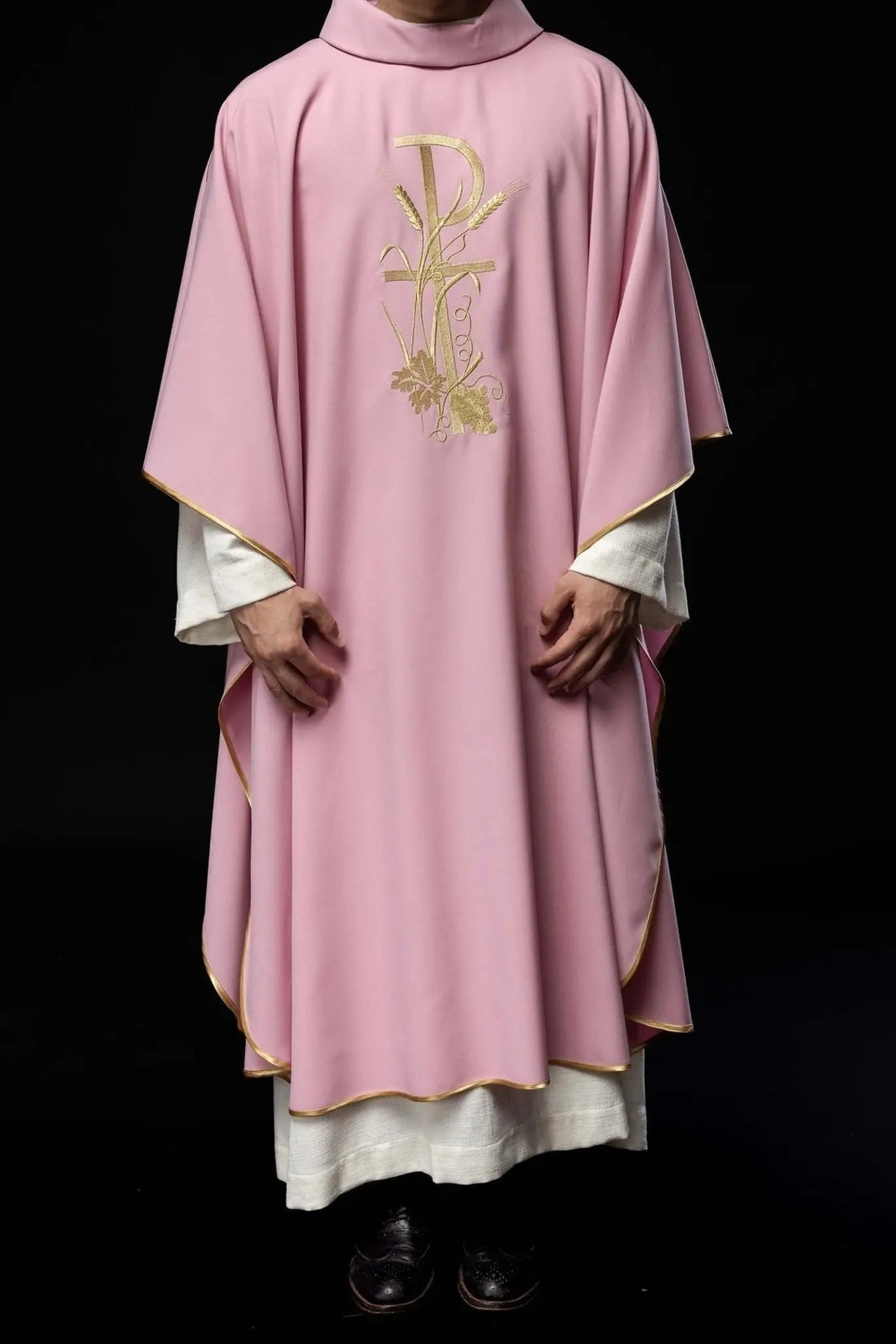 Pink chasuble with gold cross embroidery