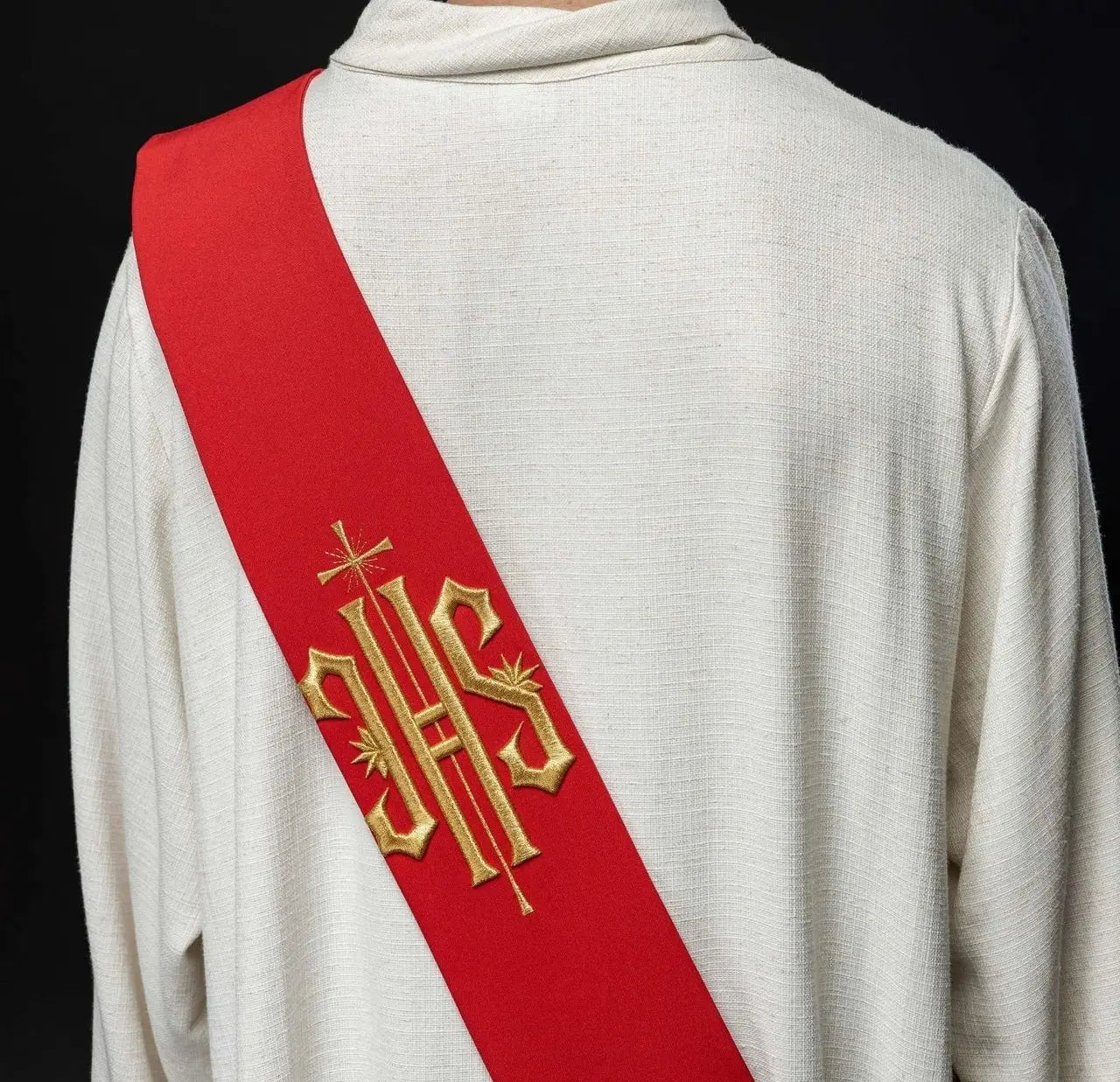 Diaconate stole embroidered IHS with Cross