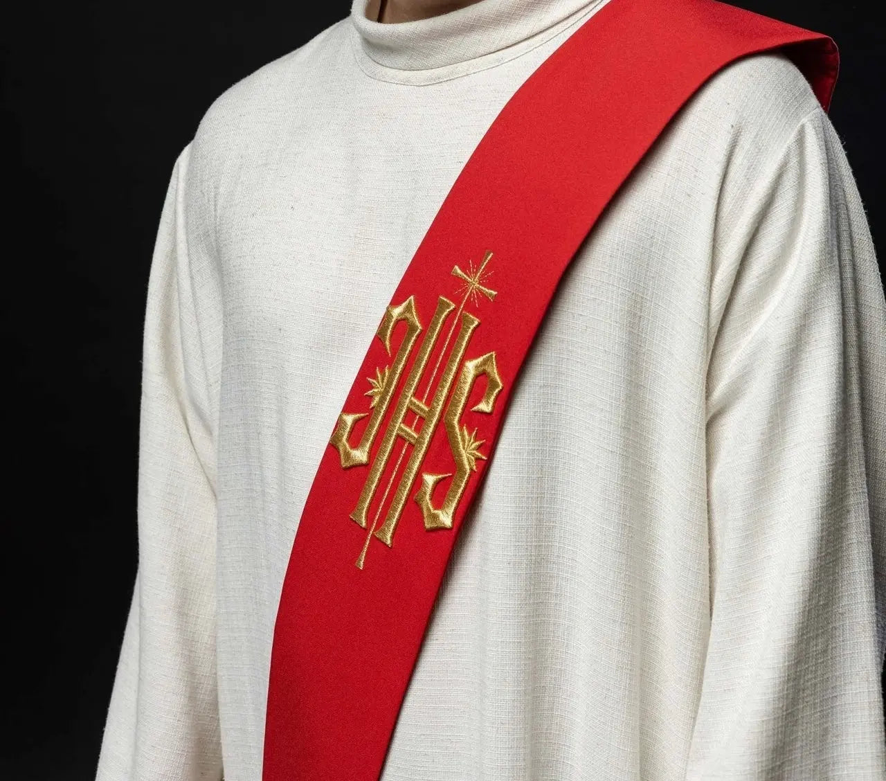Diaconate stole embroidered IHS with Cross