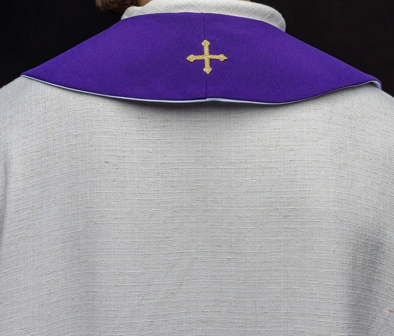 Double-sided embroidered stole IHS purple and white