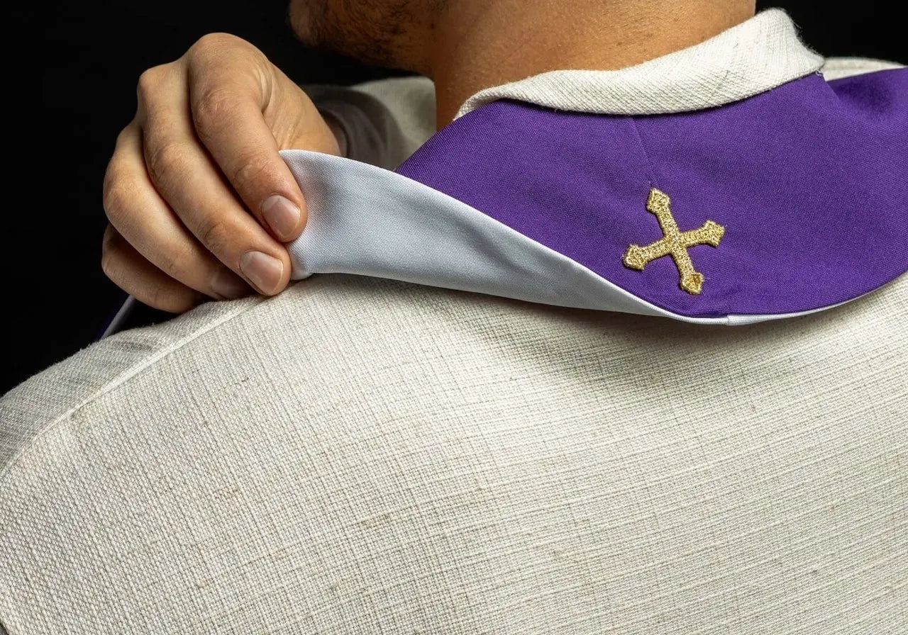 Double-sided embroidered stole IHS purple and white