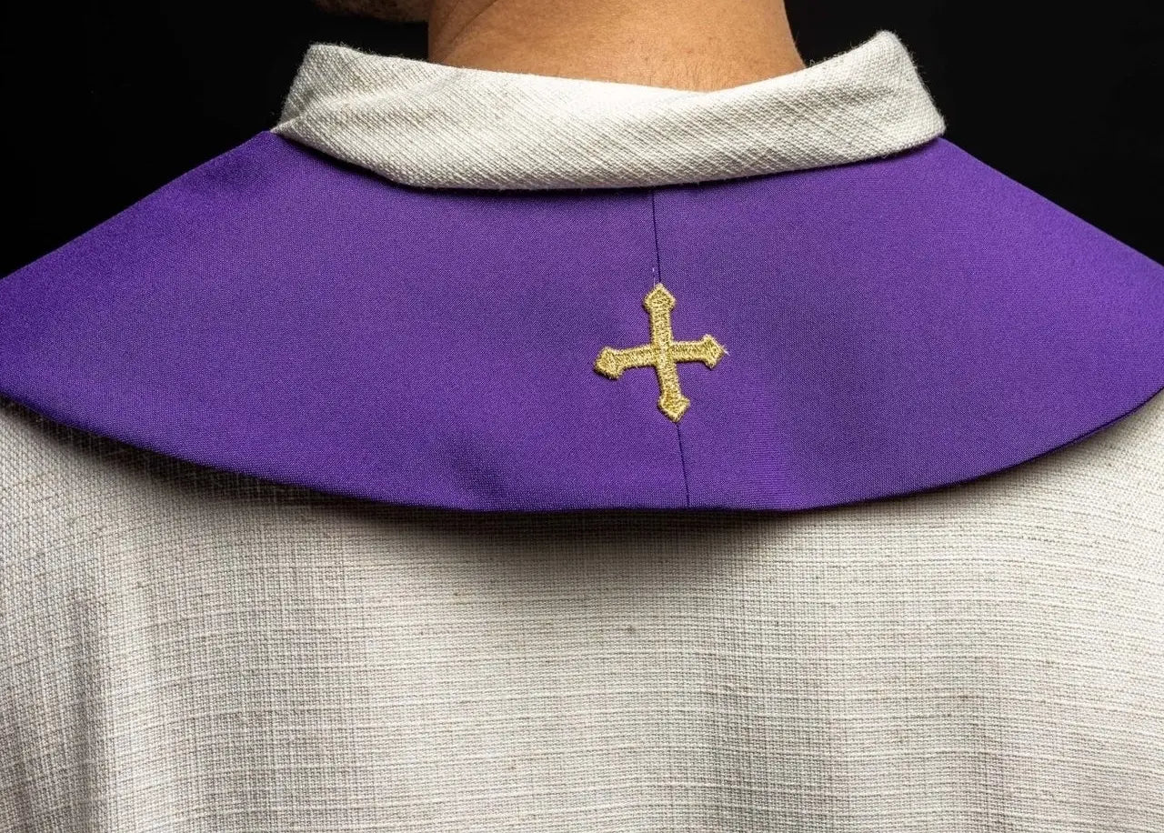 Dwustronna stuła Krzyża Jerozolimskiego w kolorze fioletowo-białym
